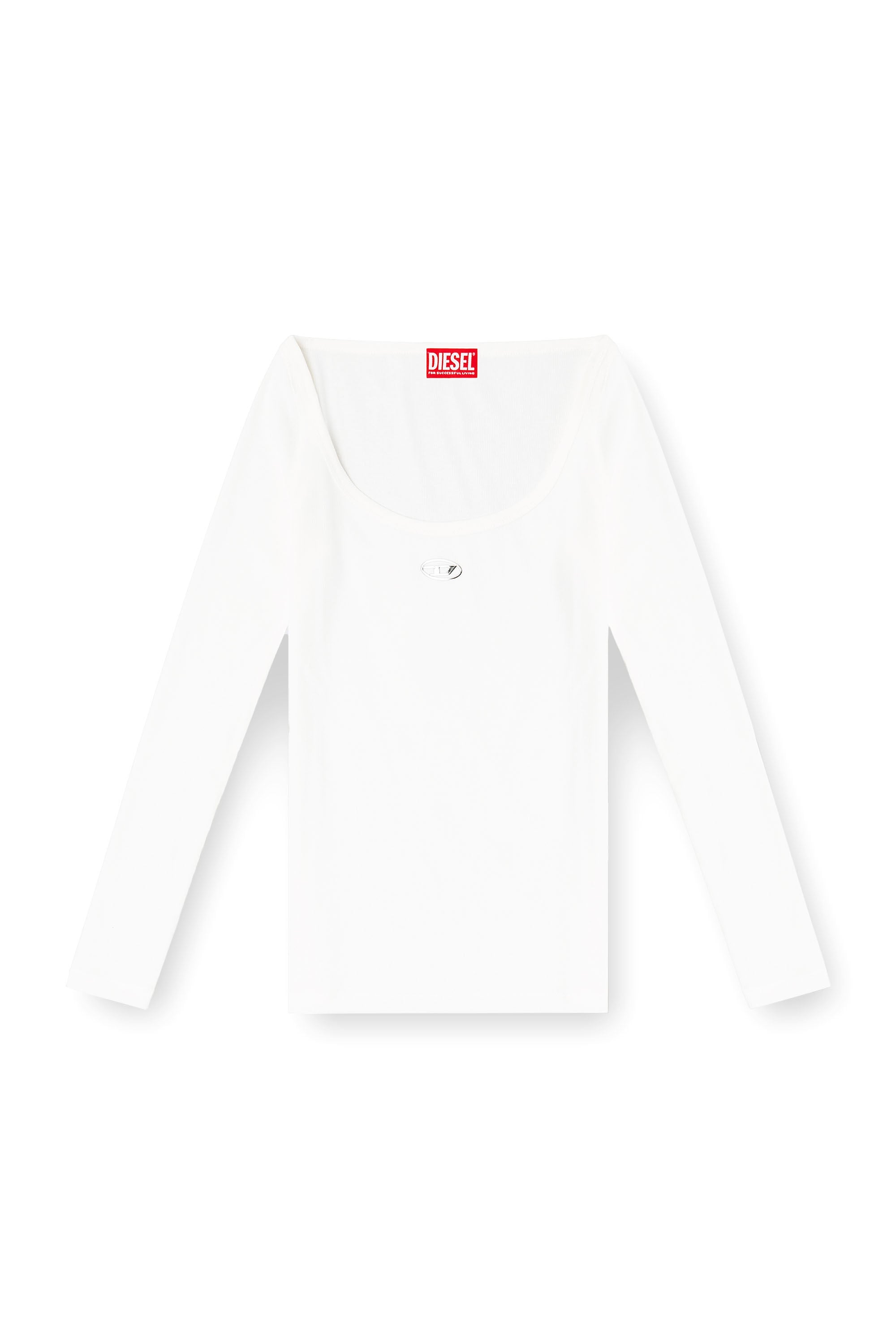 Diesel - T-BAL-OD, Woman's Long sleeve ribbed top with metallic Oval D in White - 2