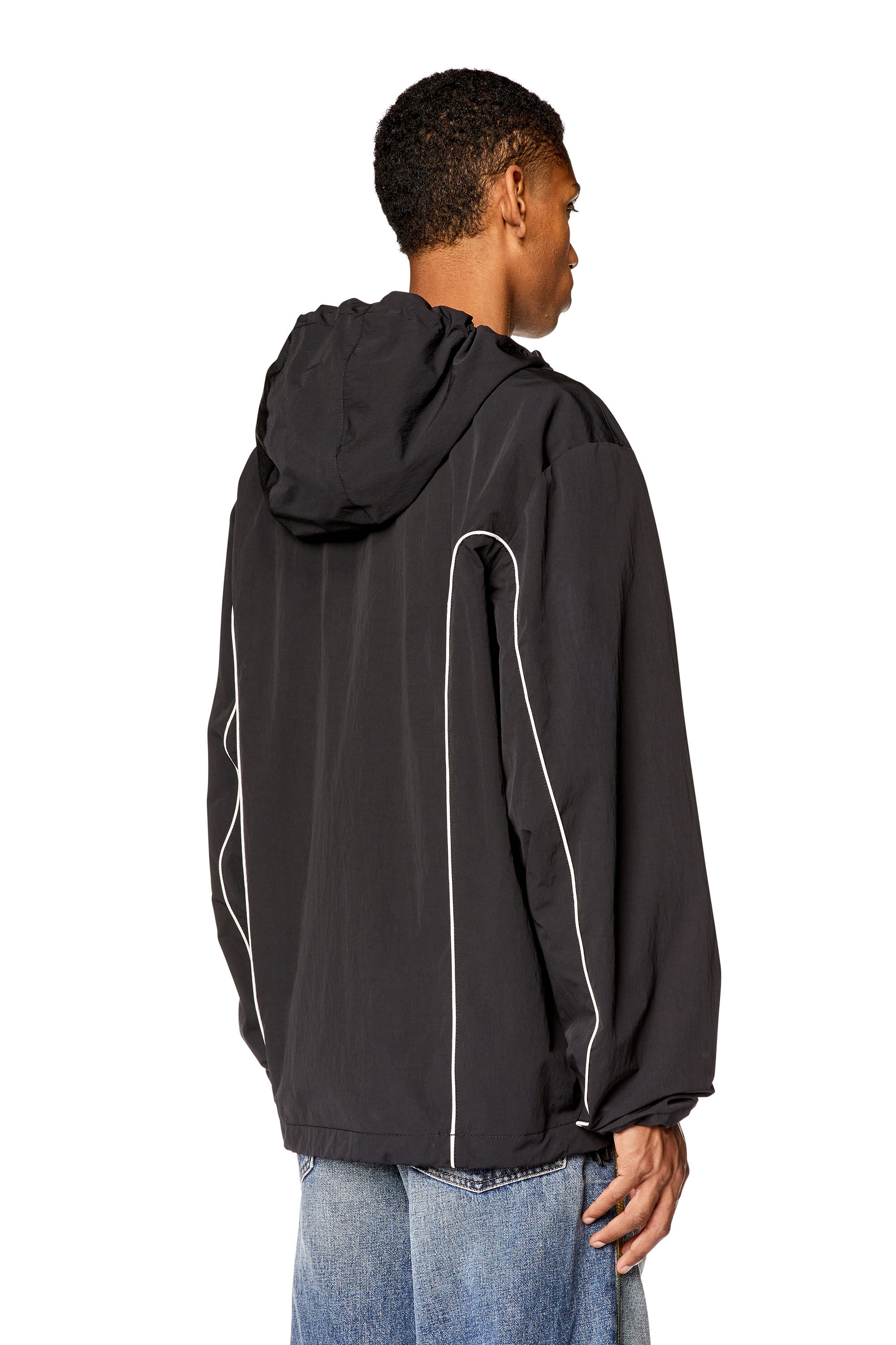 [ JEANS] Essential Flag Collar Wind Jacket ★大人気★ Men's Windbreaker with contrast piping | Black | Diesel