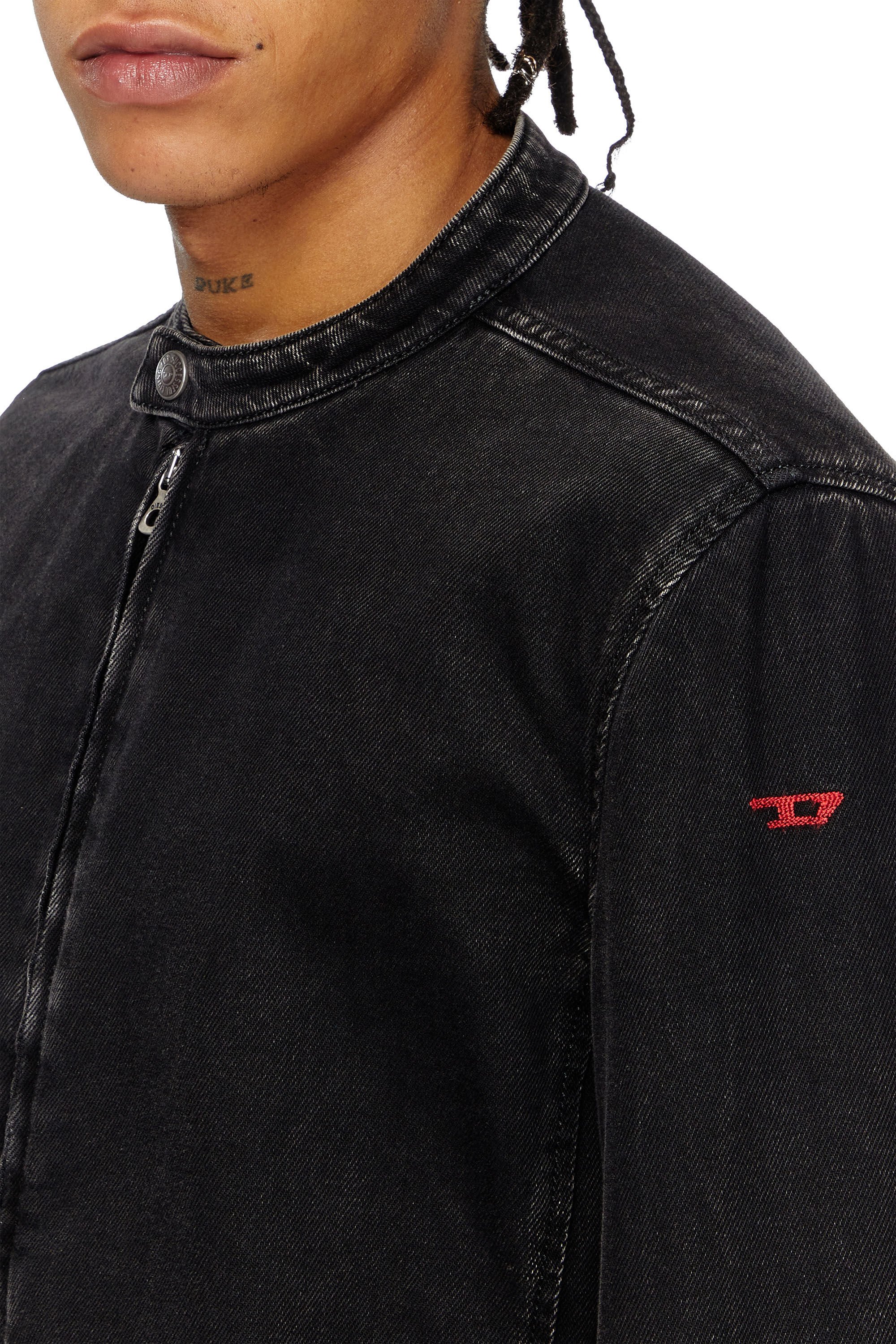 Men's Moto Racer jacket in clean-wash Denim | Black | Diesel