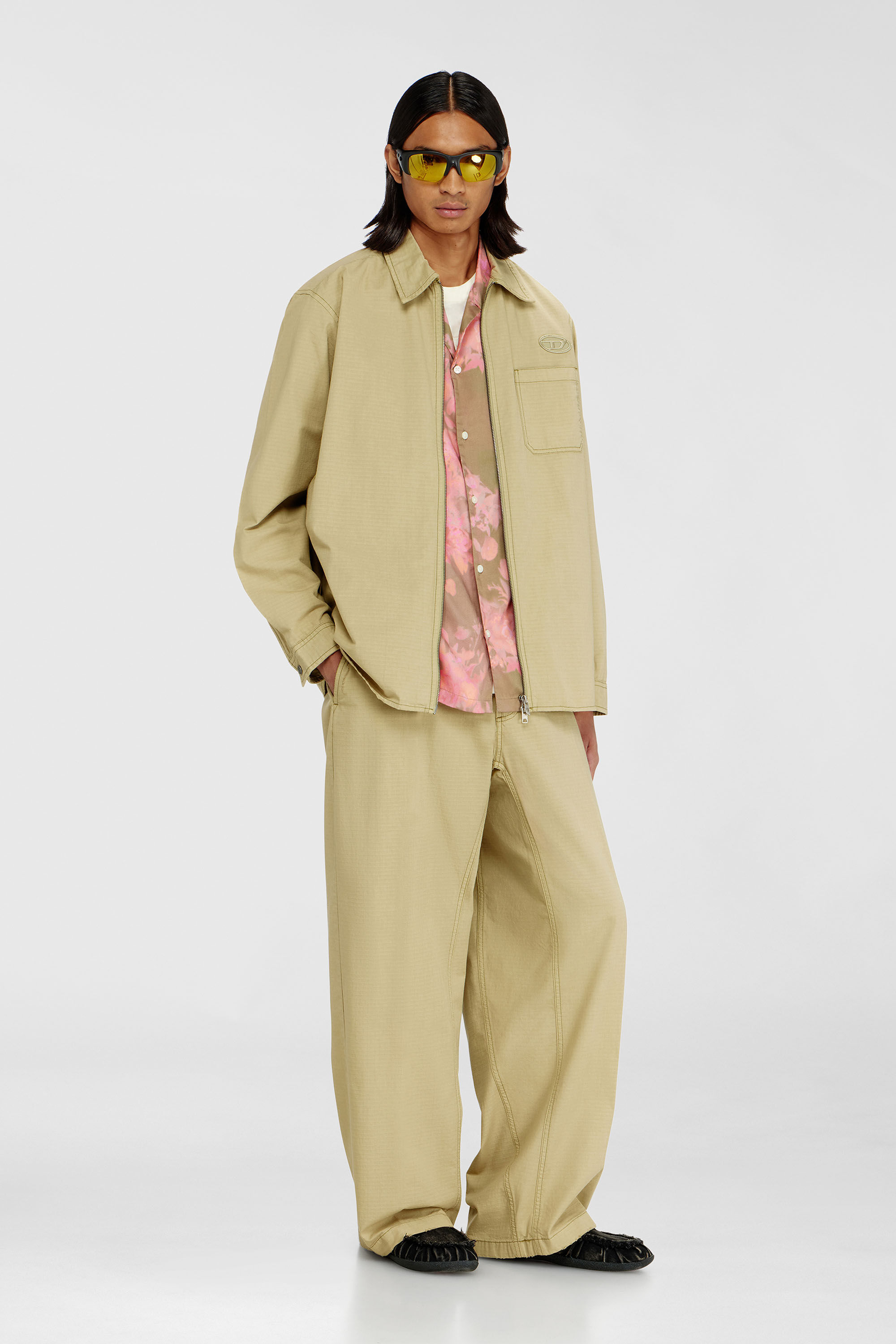 Diesel - P-BALL, Man's Cotton ripstop pants with side buckles in Beige - 1