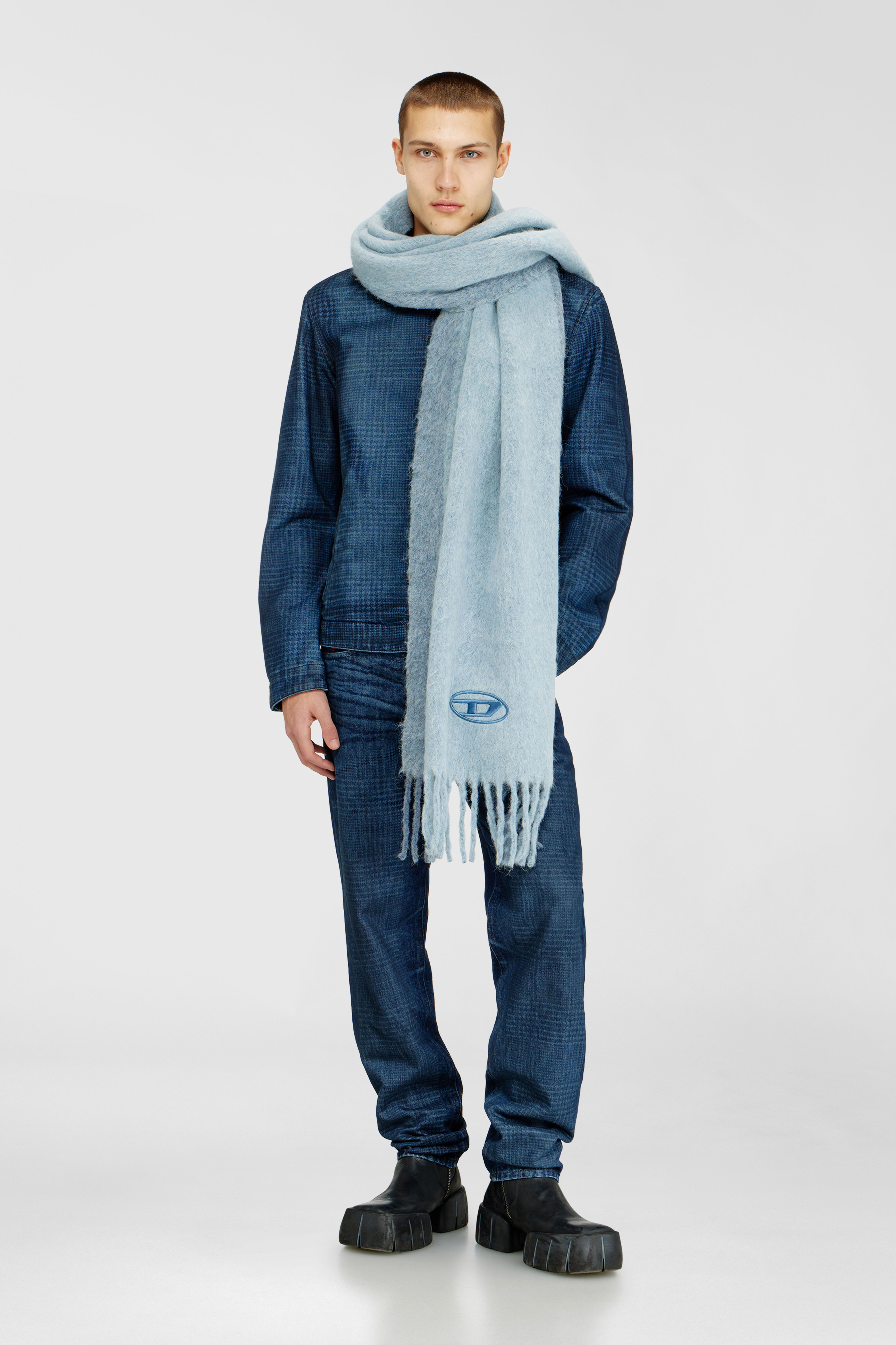 Diesel - S-OLID, Man's Wool-blend scarf with contrast stripes in Light Blue - 4