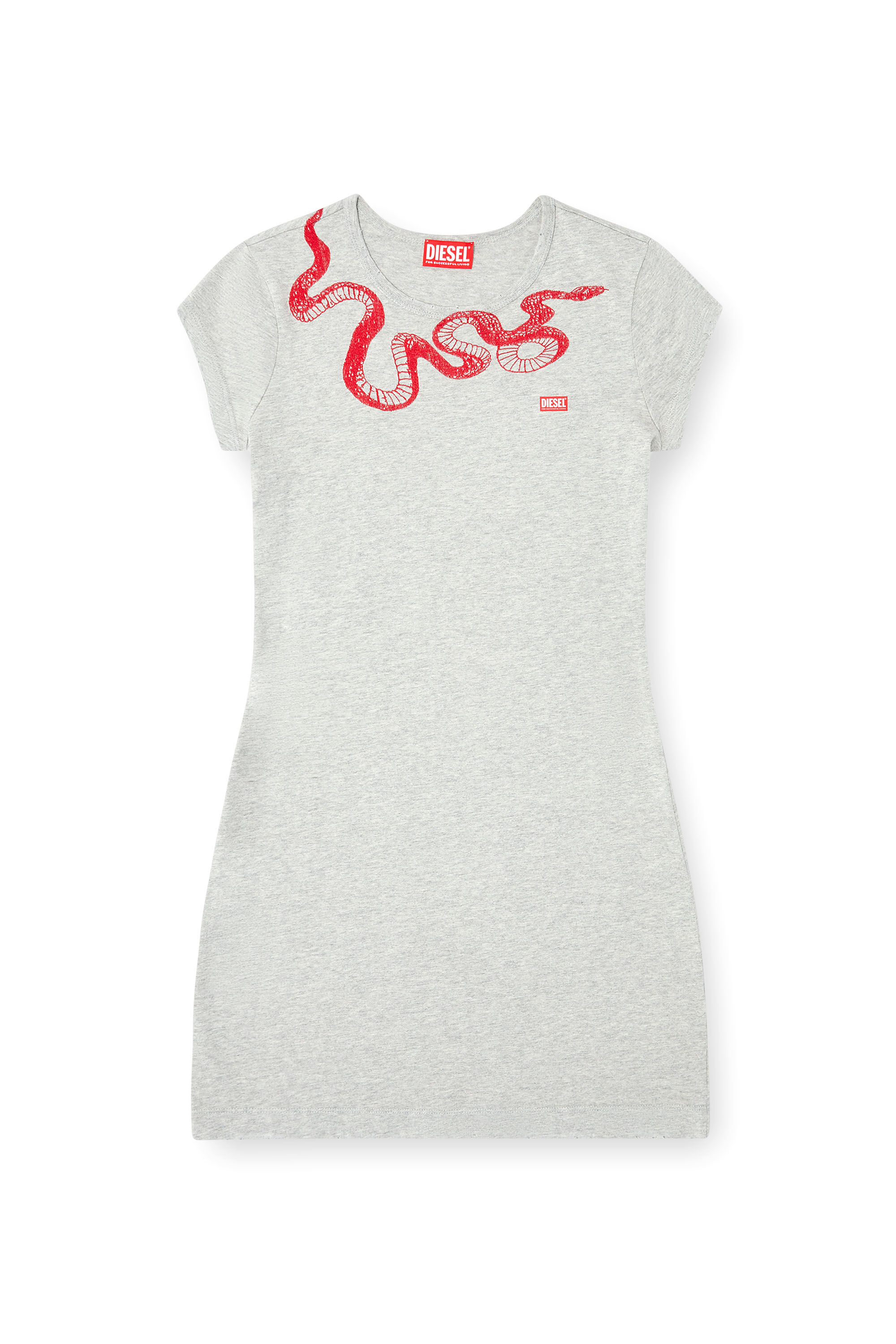 Diesel - CL-D-ANGIEL-MEL-SNAKE, Woman's Short T-shirt dress with snake embroidery in Grey - 2