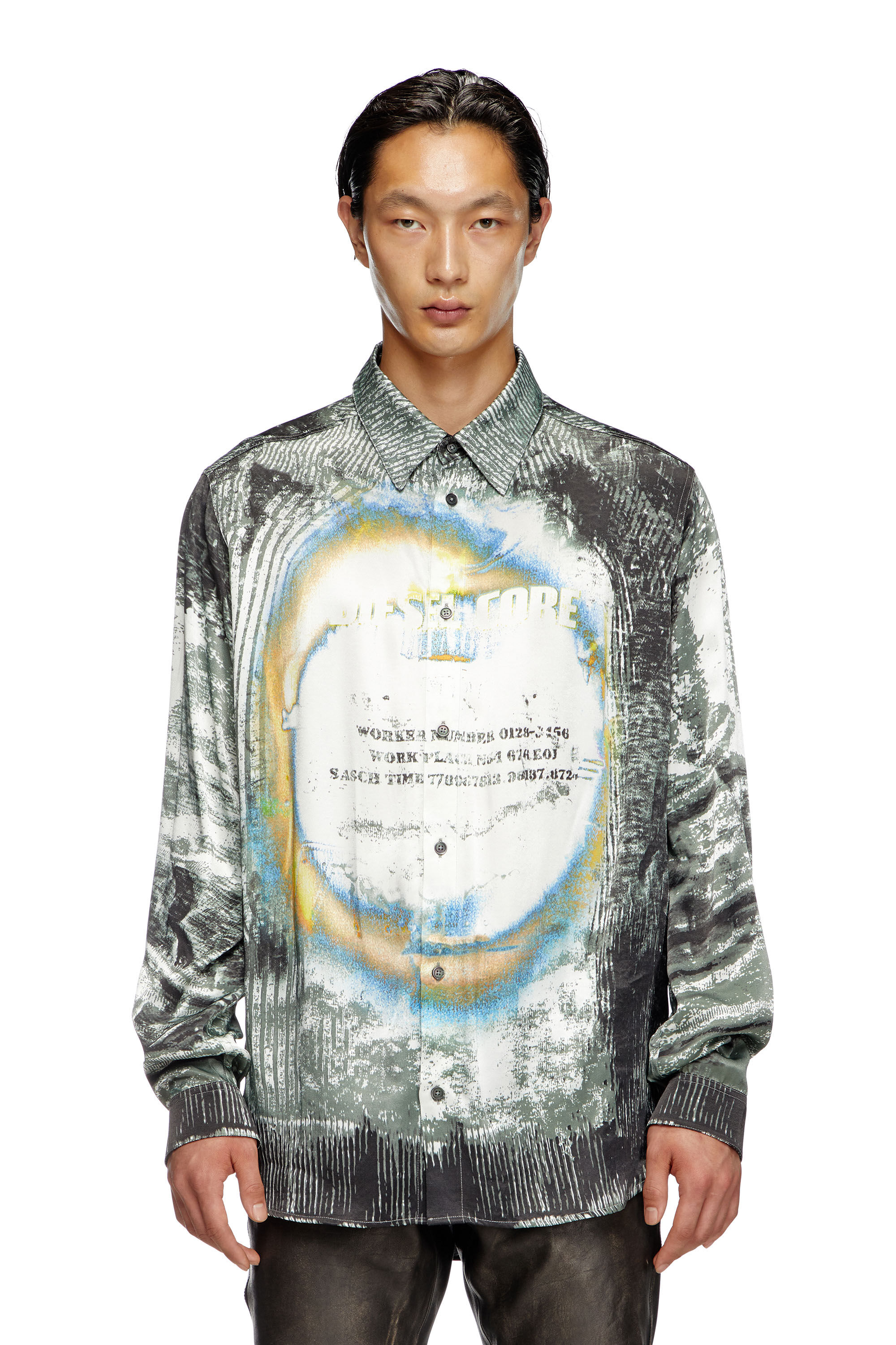 Diesel - S-GACY, Man's Fluid shirt with trompe l'oeil effects in Grey - 3