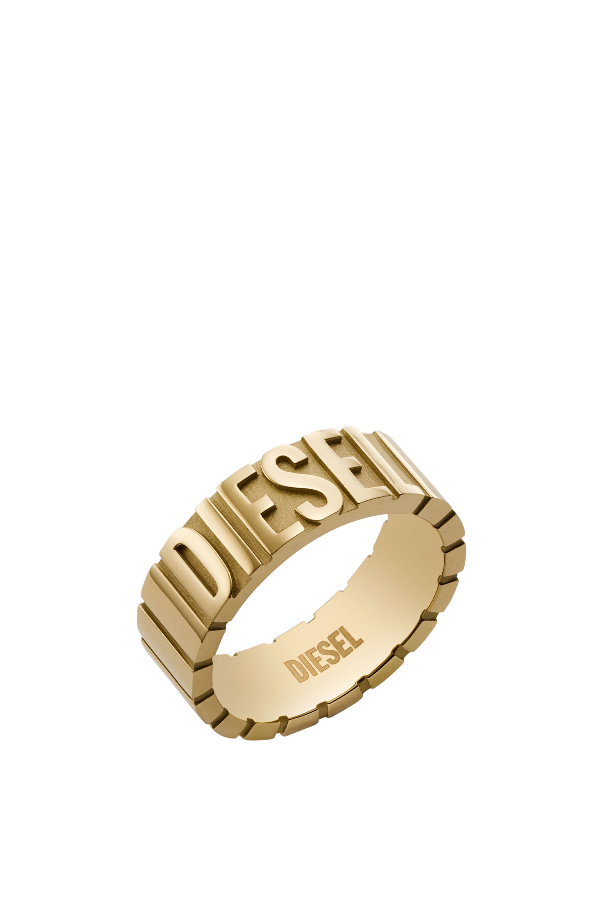 DIESEL Two tone logo ステンレス リング 指輪 Diesel Men's Silver and Gold Two-Tone Stainless Steel Logo