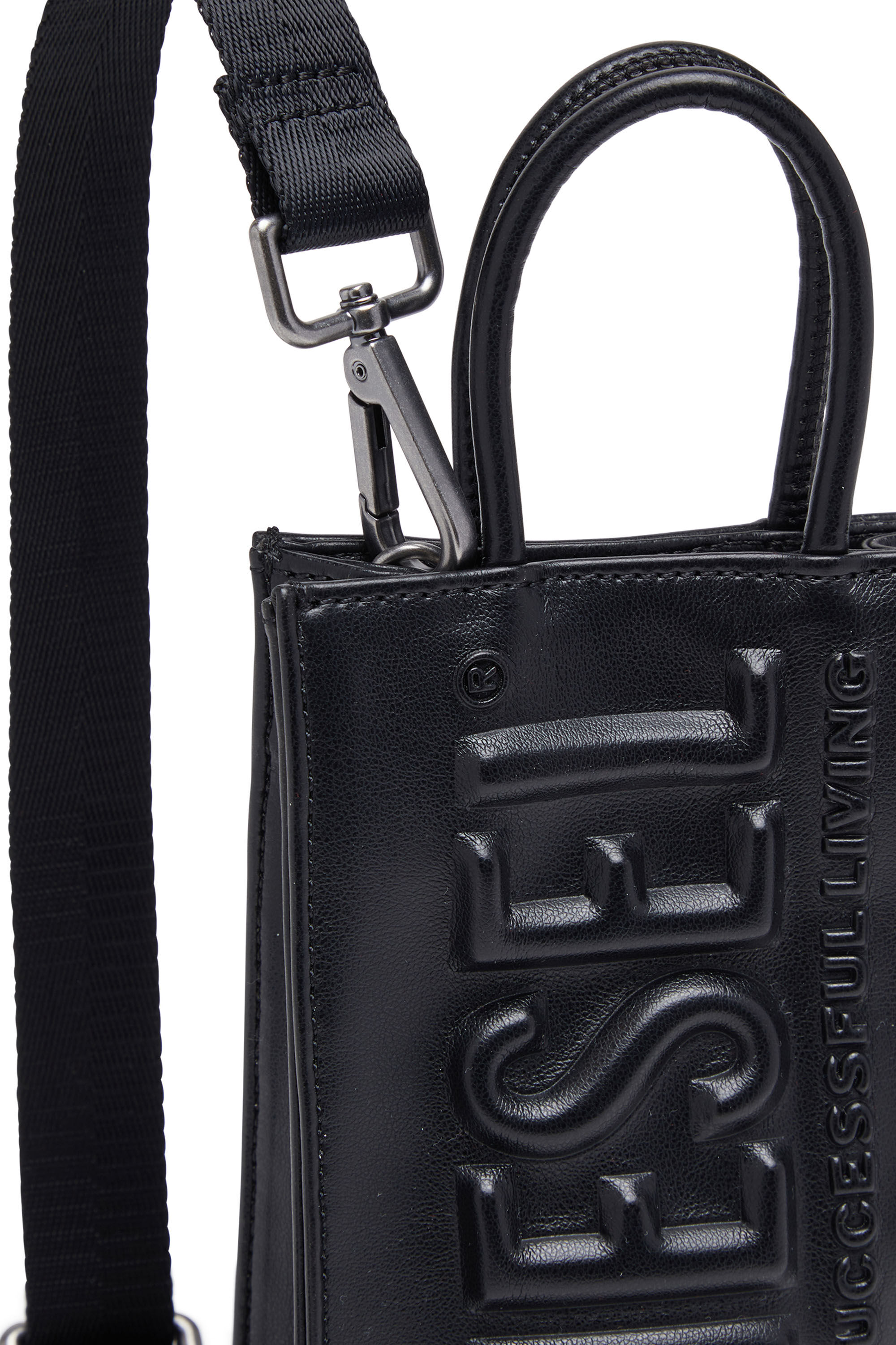 Men s Dsl 3D Mini Small PU tote bag with embossed logo Black Diesel