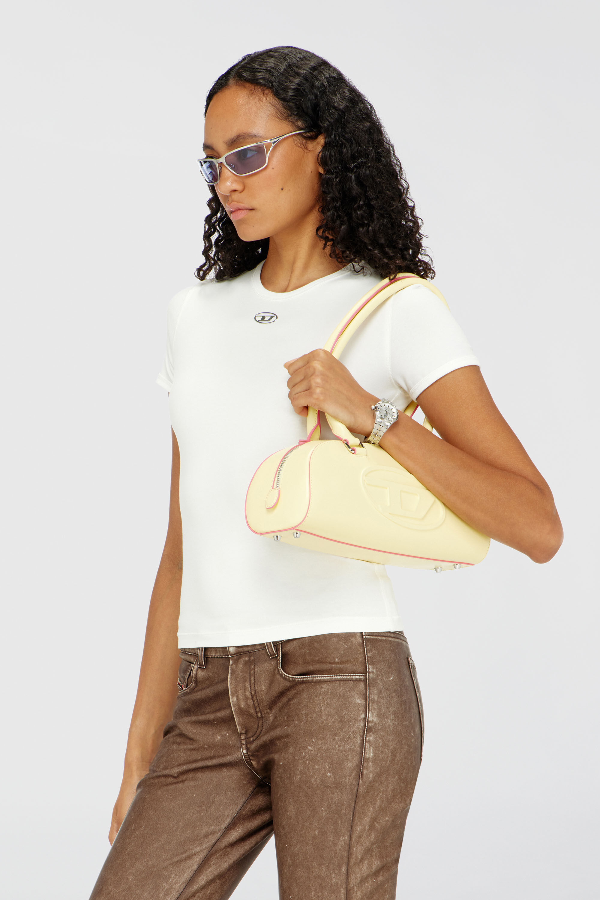 Diesel - T-UNCUTIESLONG-OD, Woman's Slim T-shirt with metallic Oval D in White - 3
