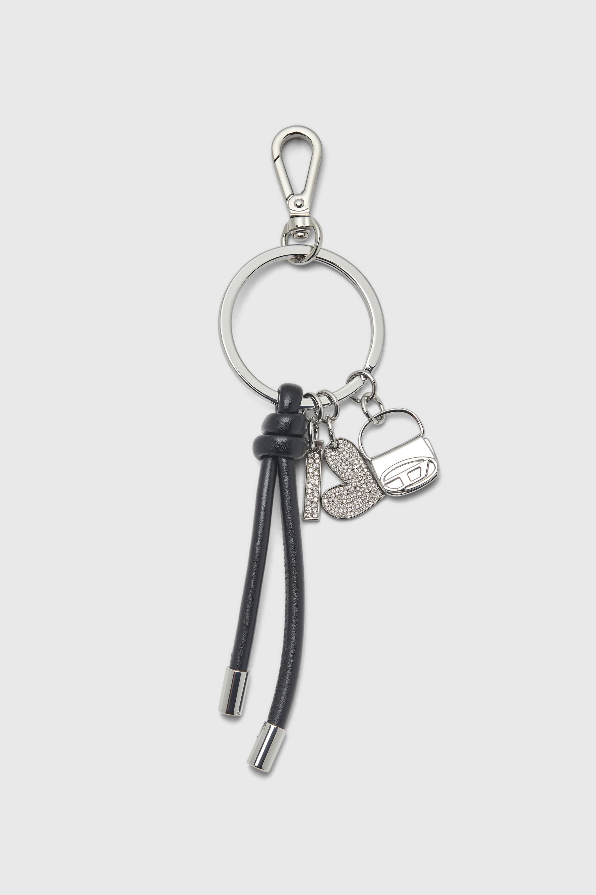 Diesel - MULTI III, Woman's Keyring charm with heart and bag pendants in Silver/Black - 1