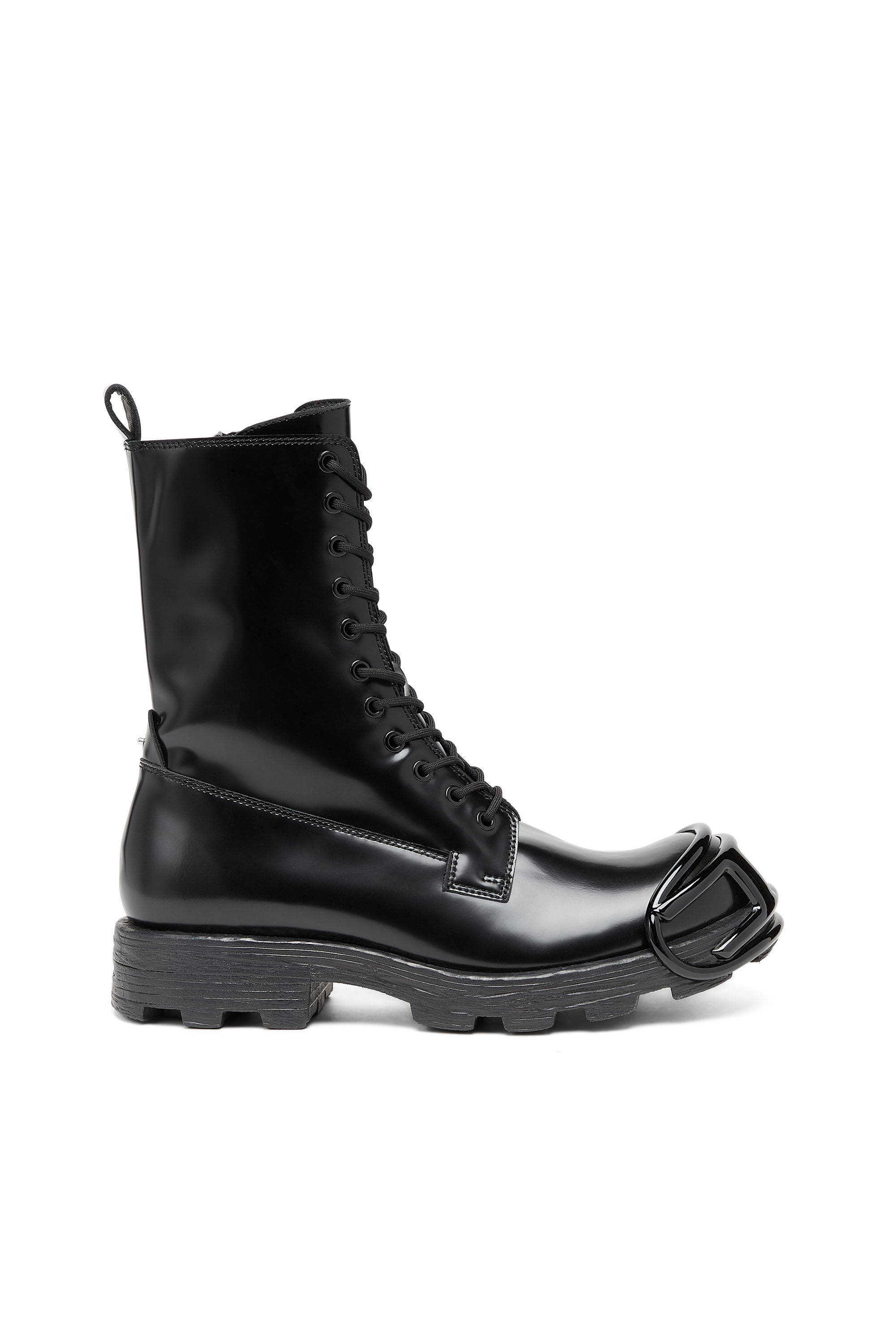 Men s D Hammer Leather boots with oval D toe guard Black Diesel