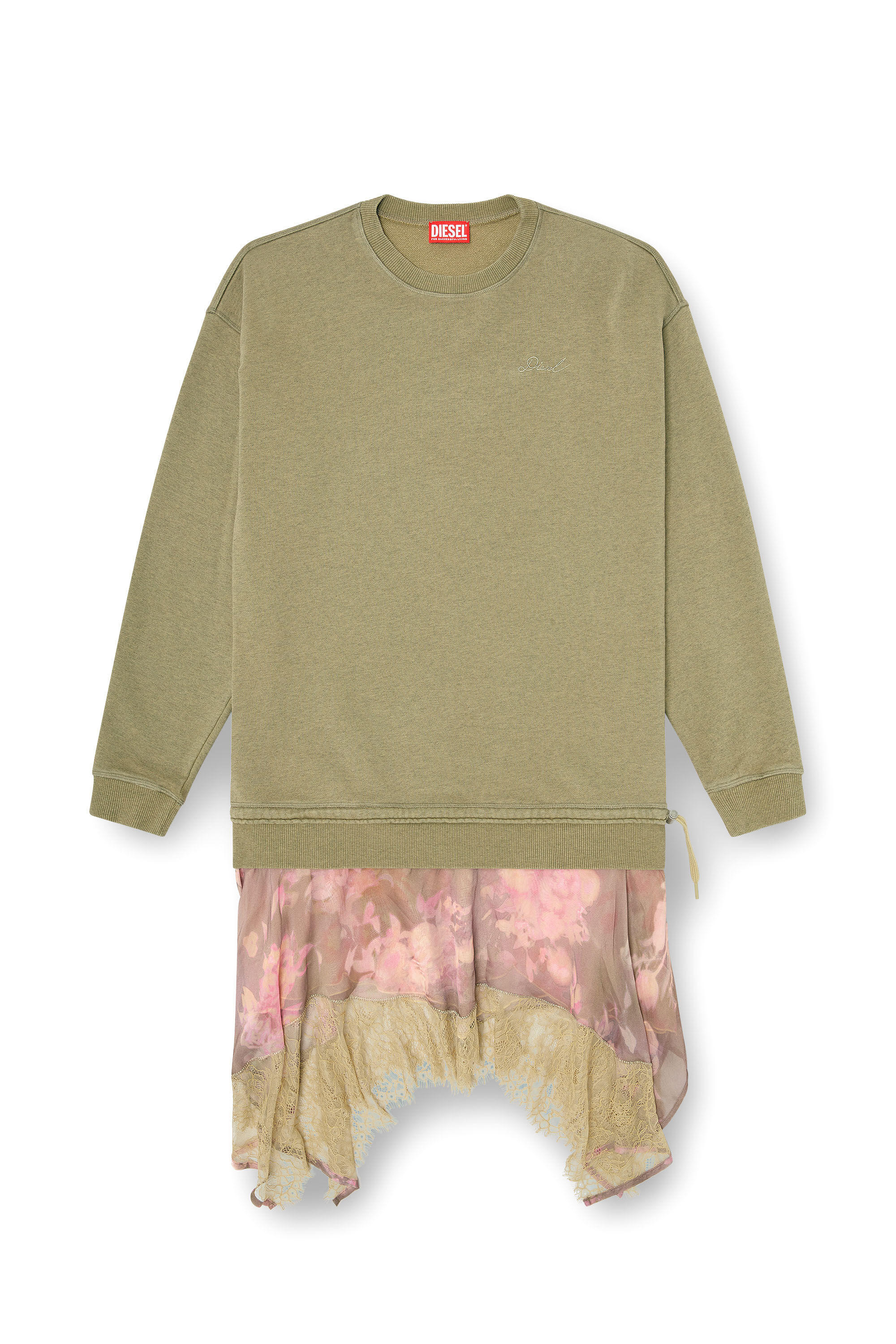 Diesel - D-ORELY, Woman's Sweatshirt dress with chiffon and lace skirt in Pink/Green - 2