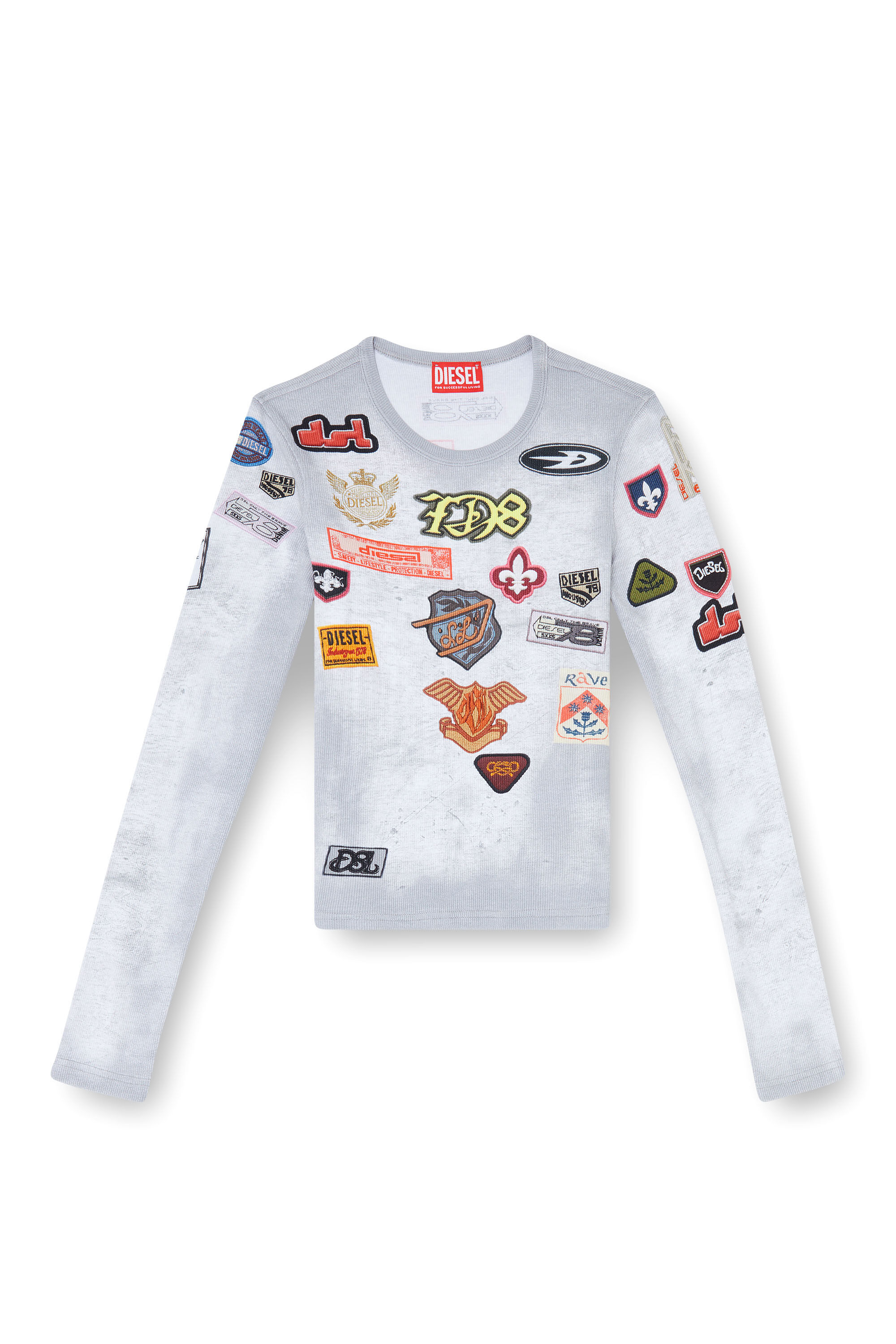 Diesel - T-ELE-LONGSLEEVE, Woman's Top in ribbed jersey with all-over patch print in null - 2