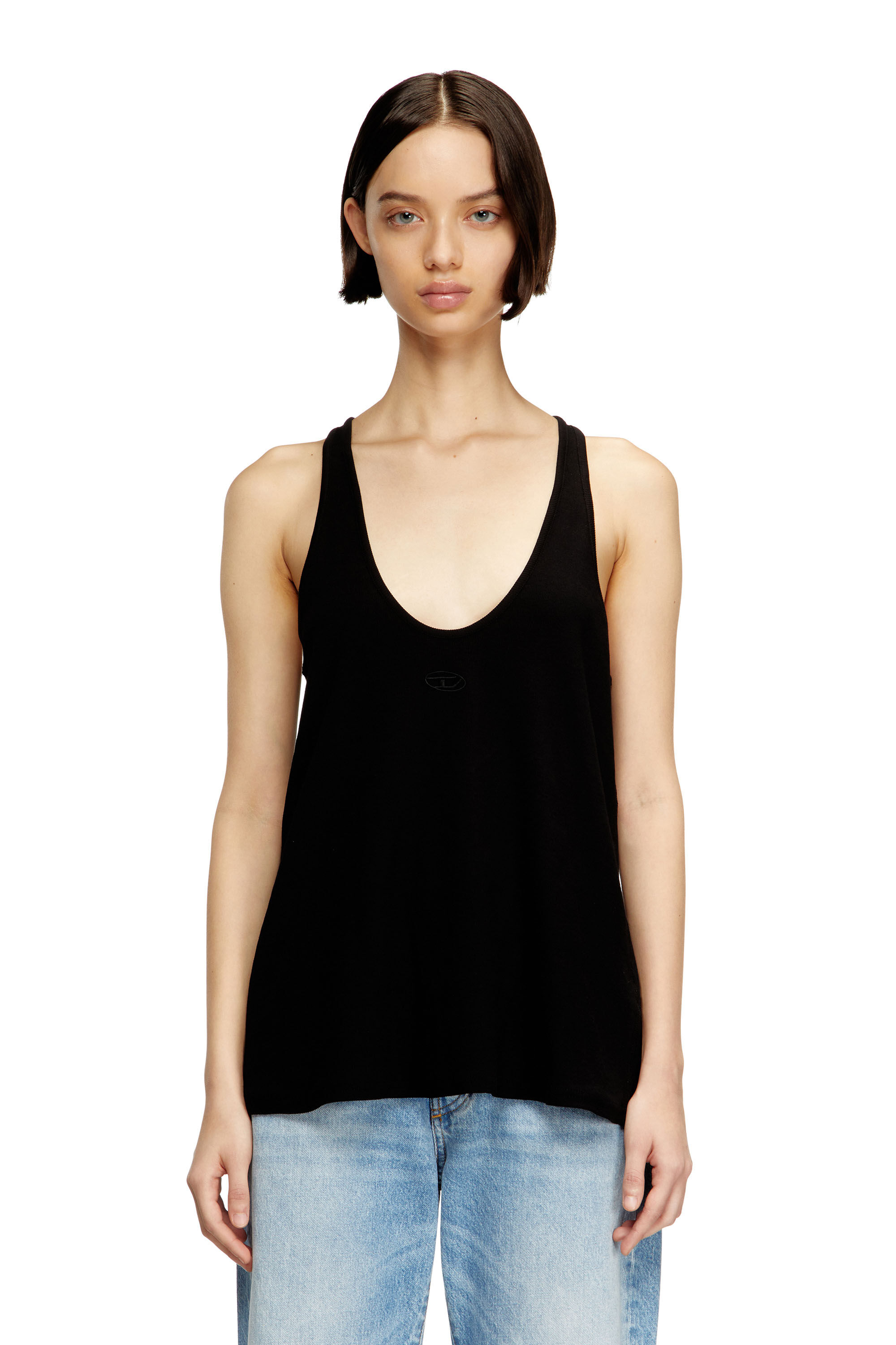 Diesel - T-IPSYA-LKDS, Woman's Ribbed tank with Oval D in Black - 3