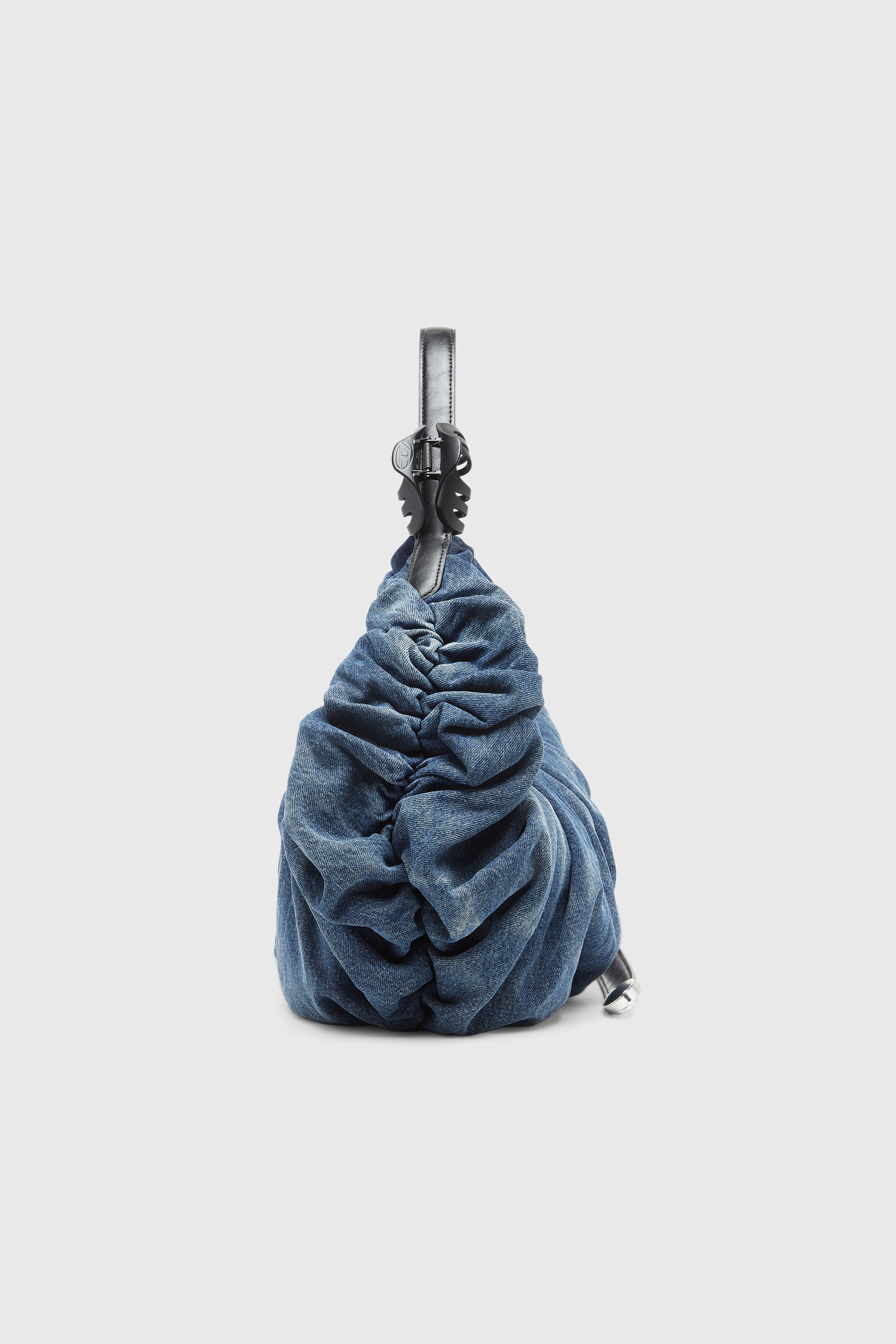 Diesel - GRAB-D HOBO L, Woman's Grab-D-Large scrunched hobo bag in treated denim in Medium blue - 4