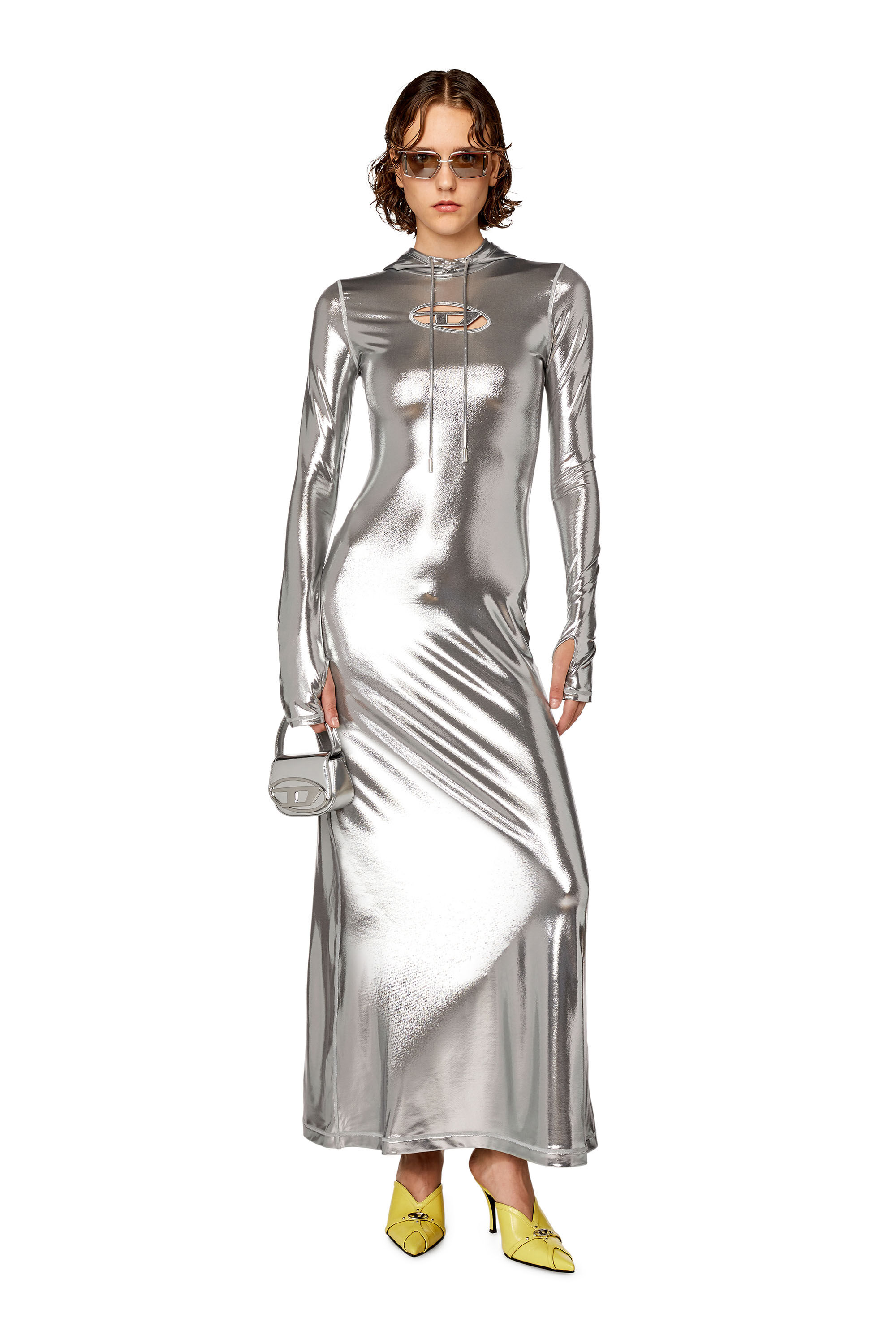 Women's Hoodie dress with shiny foil coating | D-MATHILDE-L1 Diesel