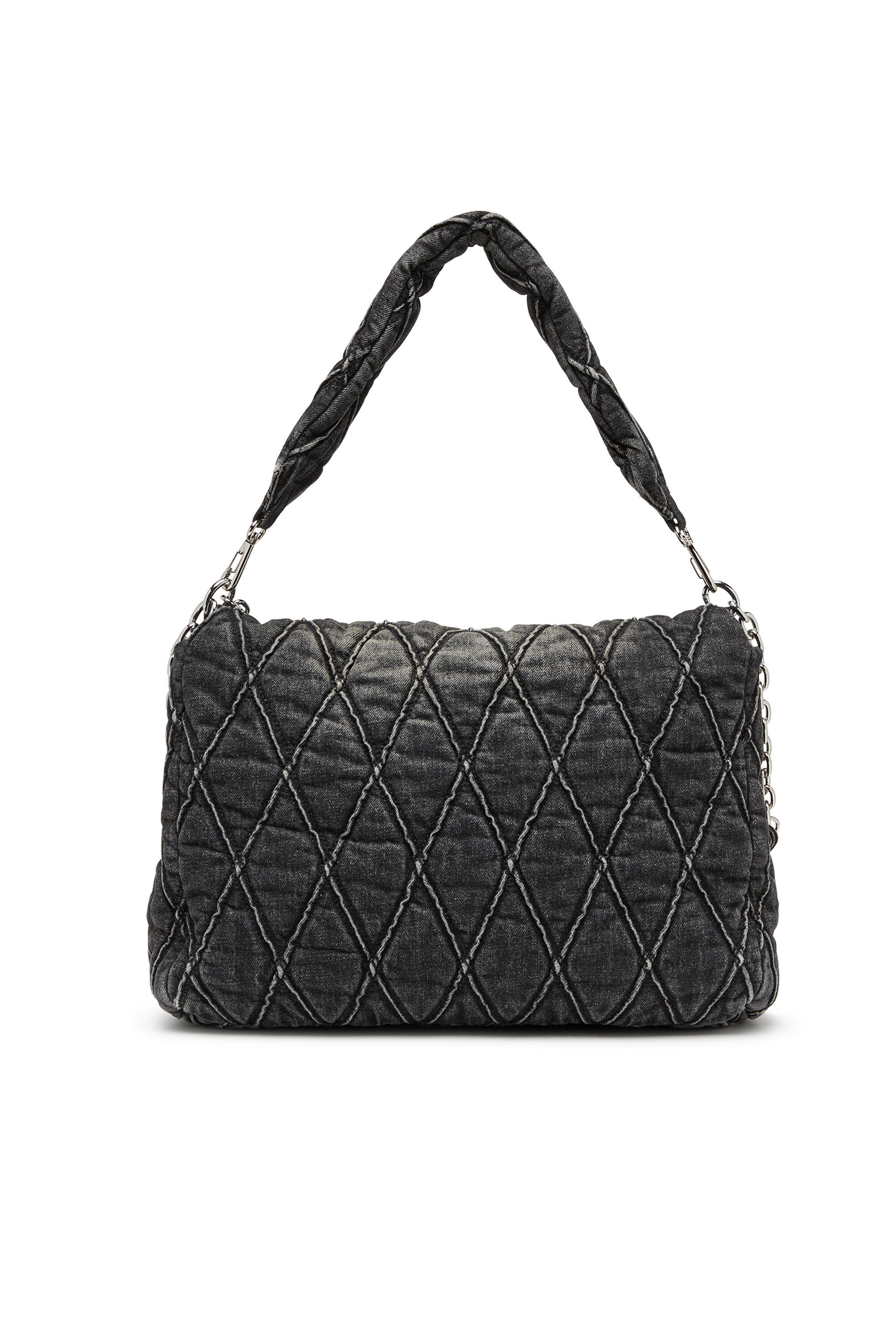 Women's Charm-D Shoulder M bag in quilted Denim | Black | Diesel