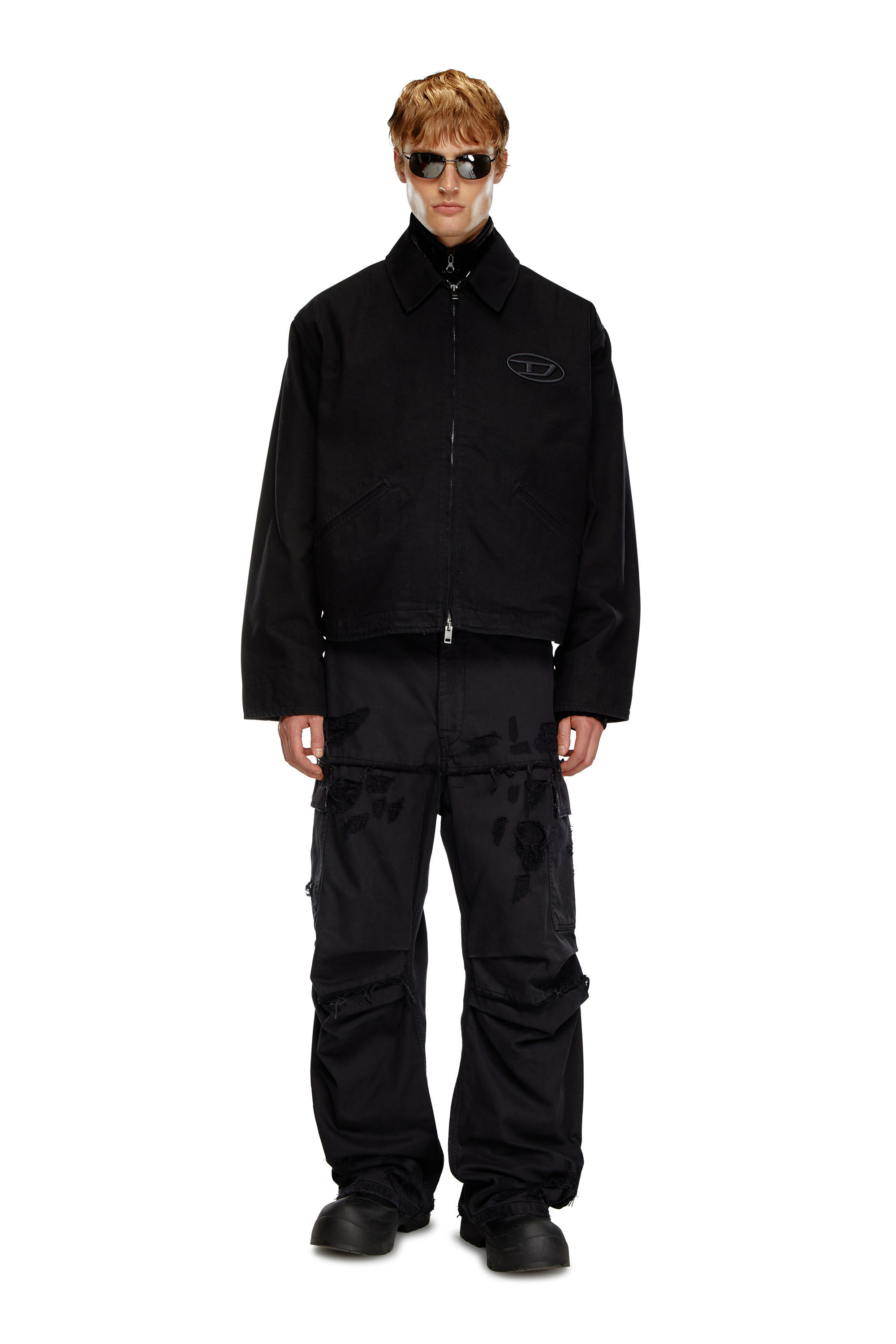 Men's Denim blouson jacket with bleached logo | Black | Diesel