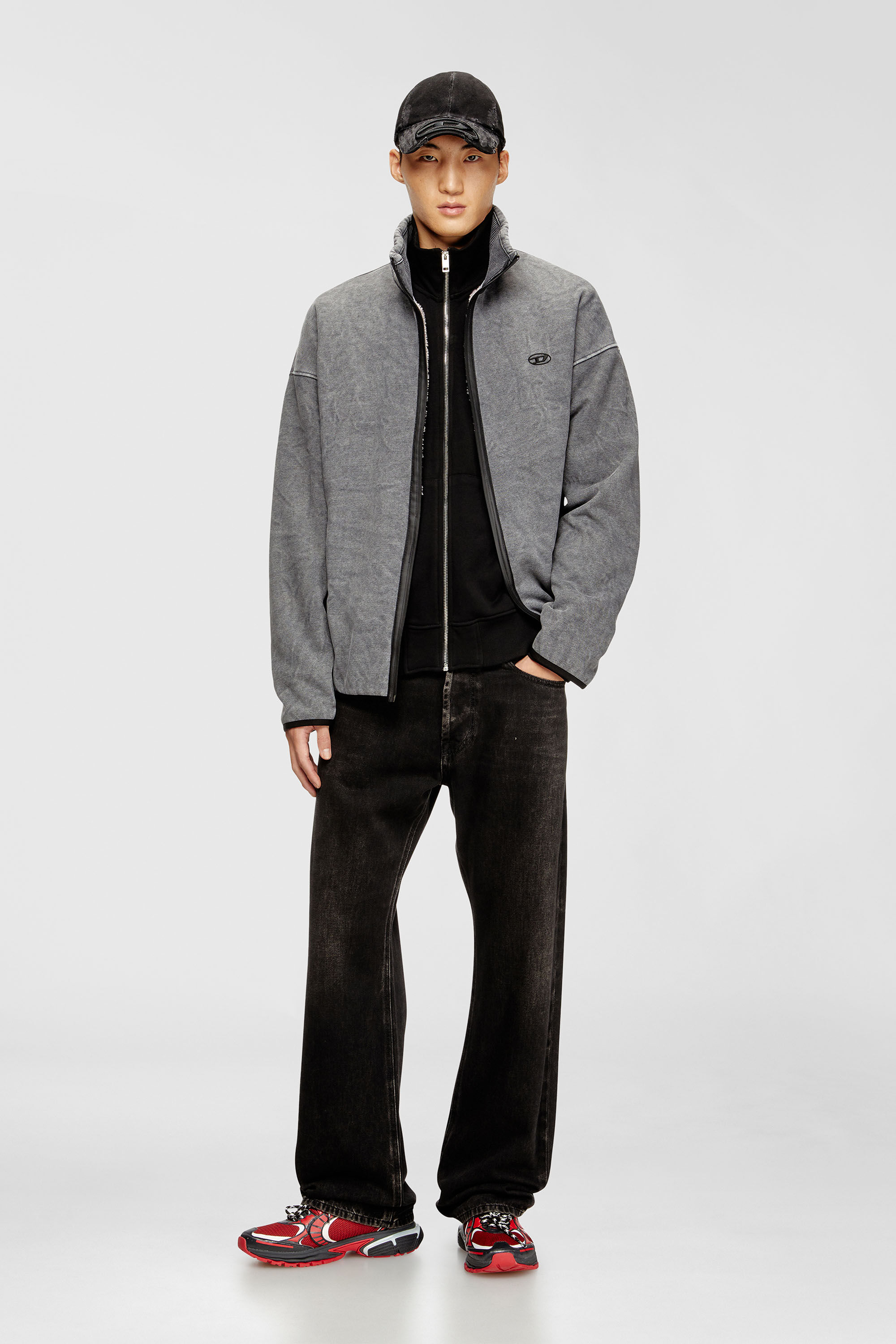 Diesel - S-BATY-NEW, Man's Zip-up sweatshirt with inner lining in Grey - 1