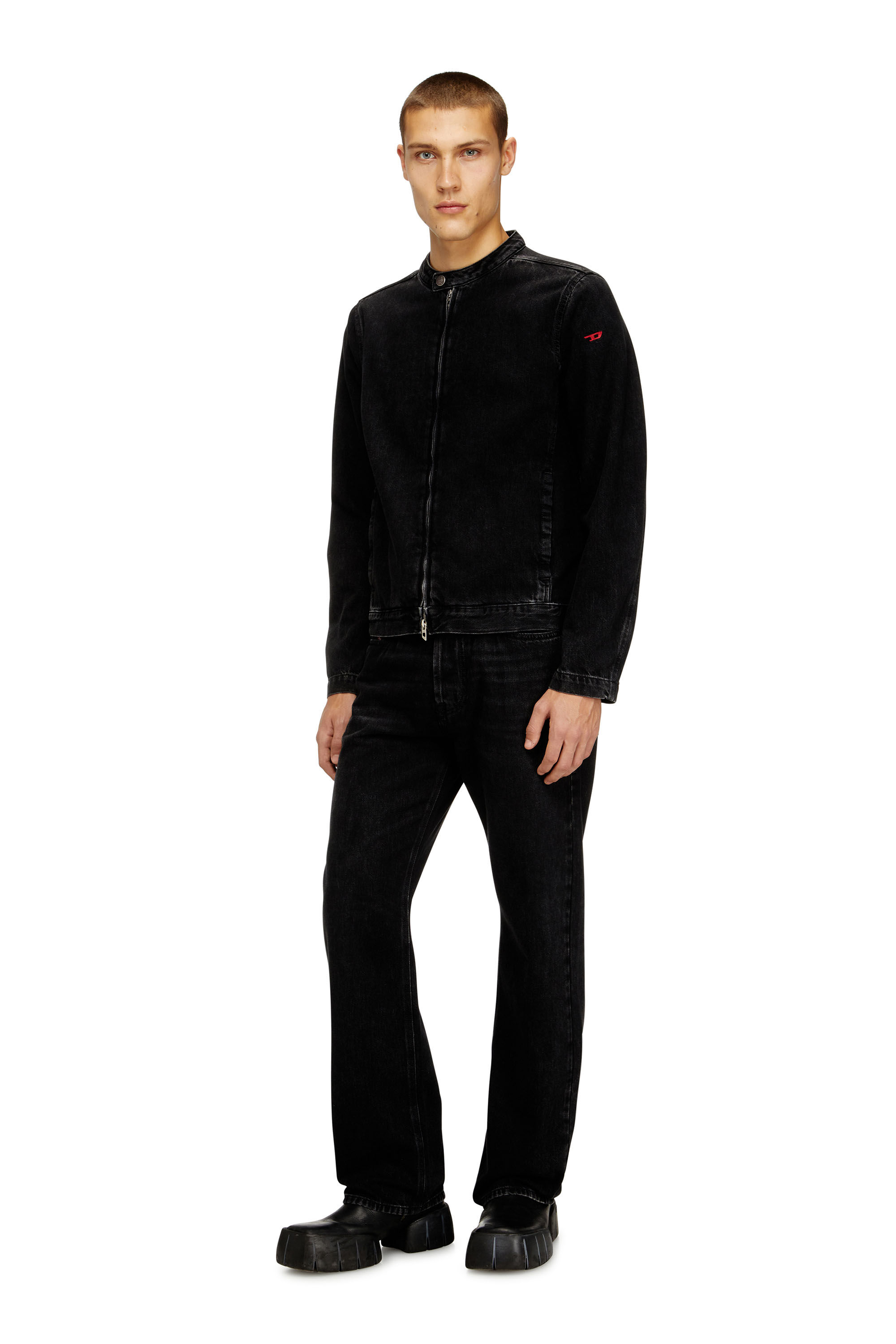 Men's Moto jacket in clean-wash denim | Black | Diesel