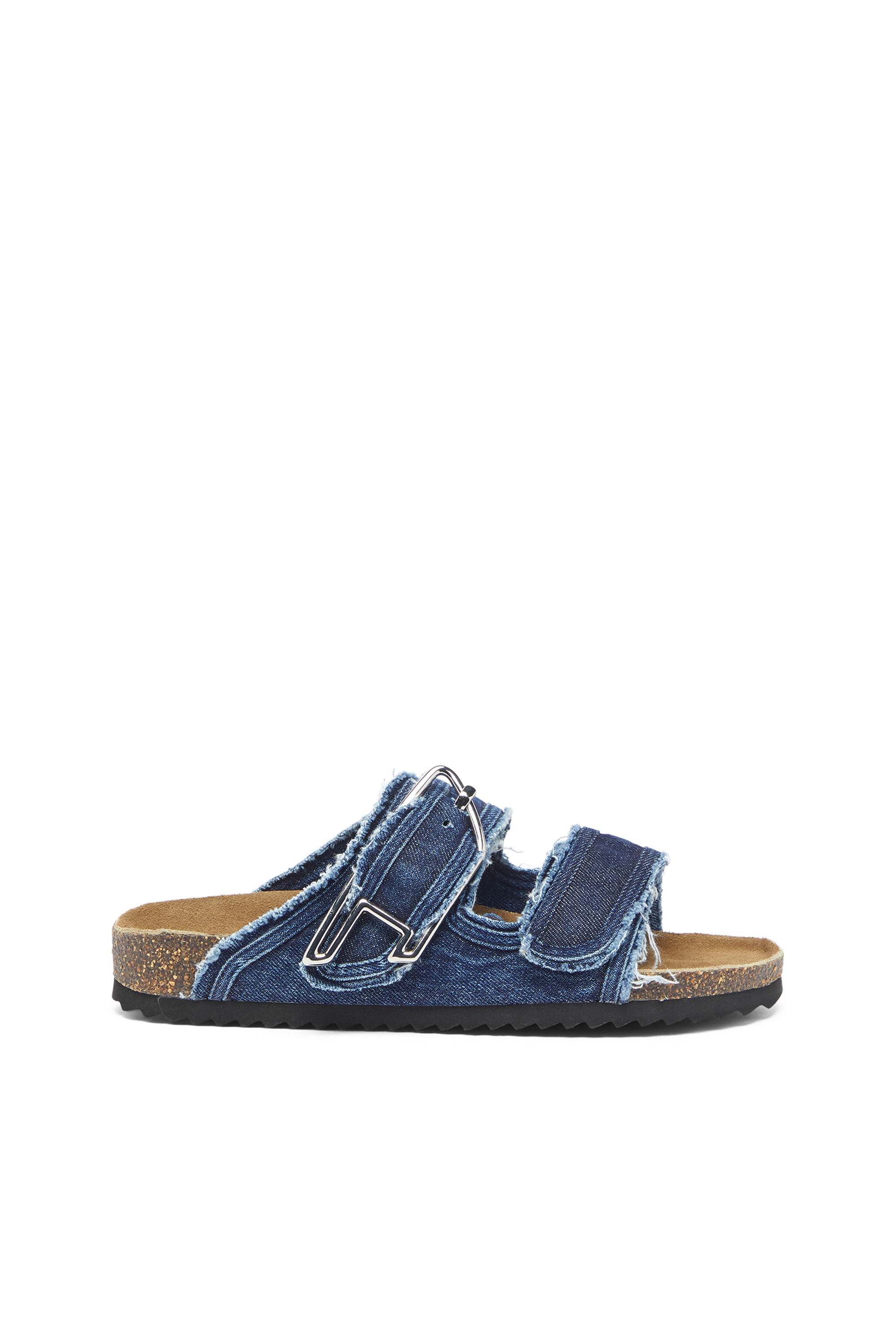 Diesel - D-WOODSTOCK D SANDAL W, Woman's D-Woodstock - Slide with frayed denim straps in Medium blue - 1