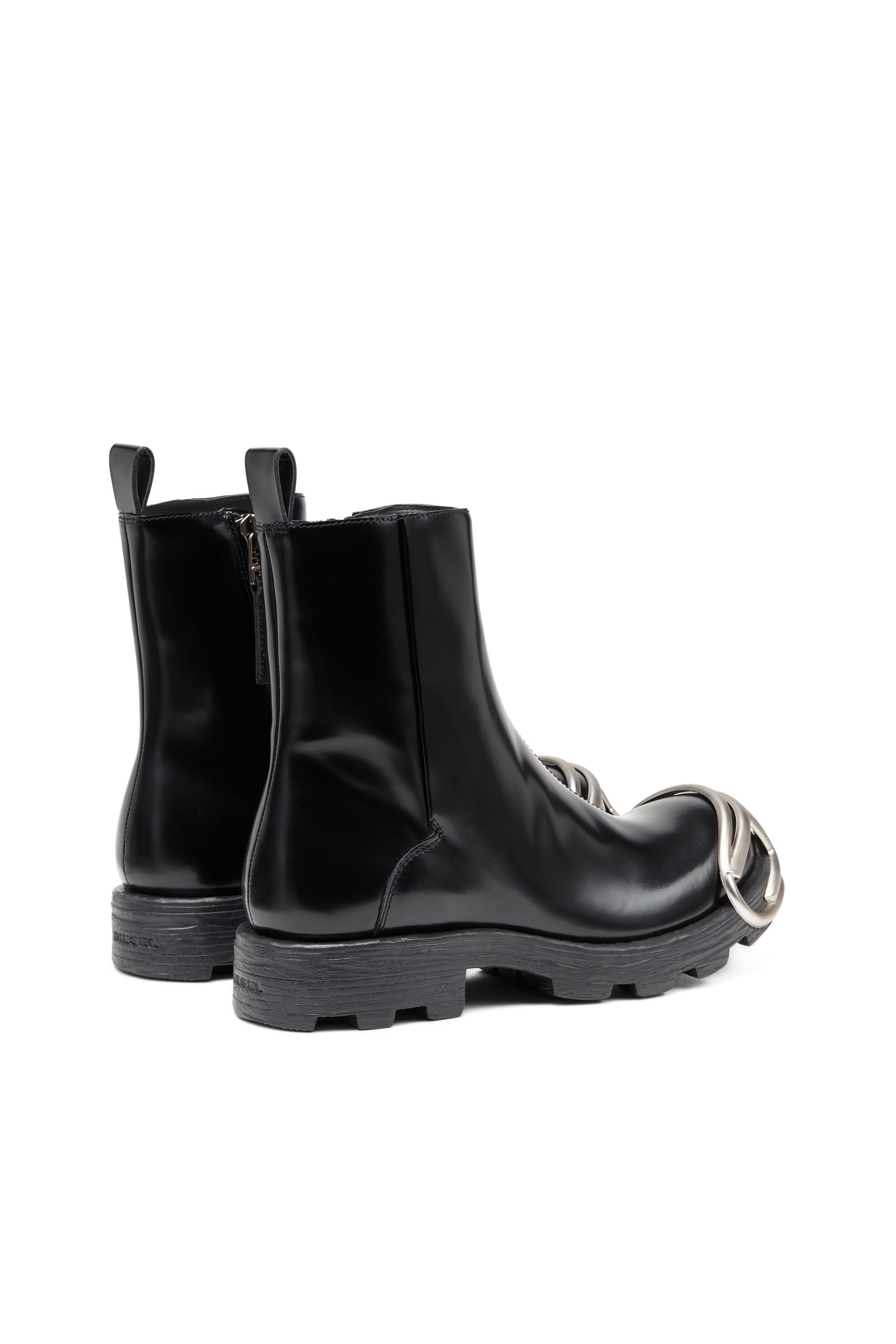 Men s D Hammer Leather Chelsea boots with Oval D toe caps Black Diesel