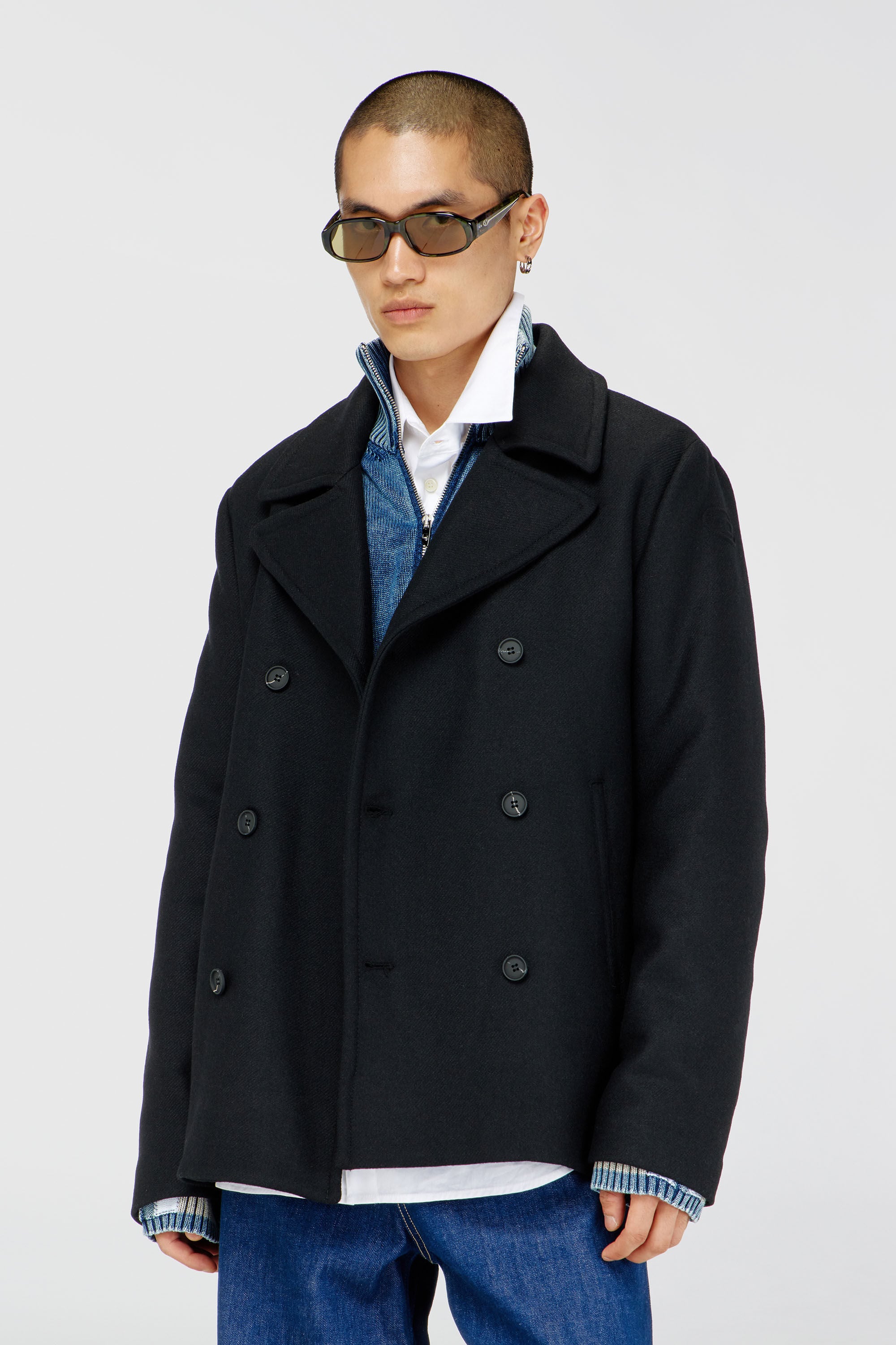 Diesel - W-HALEY-WRD, Man's Peacoat in felted wool blend in Black - 3