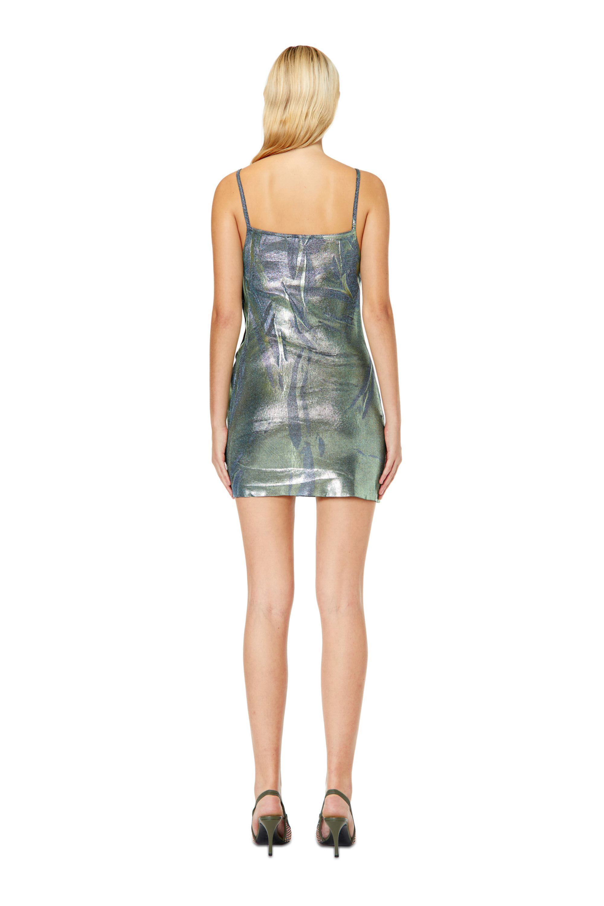 Diesel - M-AREAH, Woman's Mini dress in ribbed lurex in Blue/Green - 3
