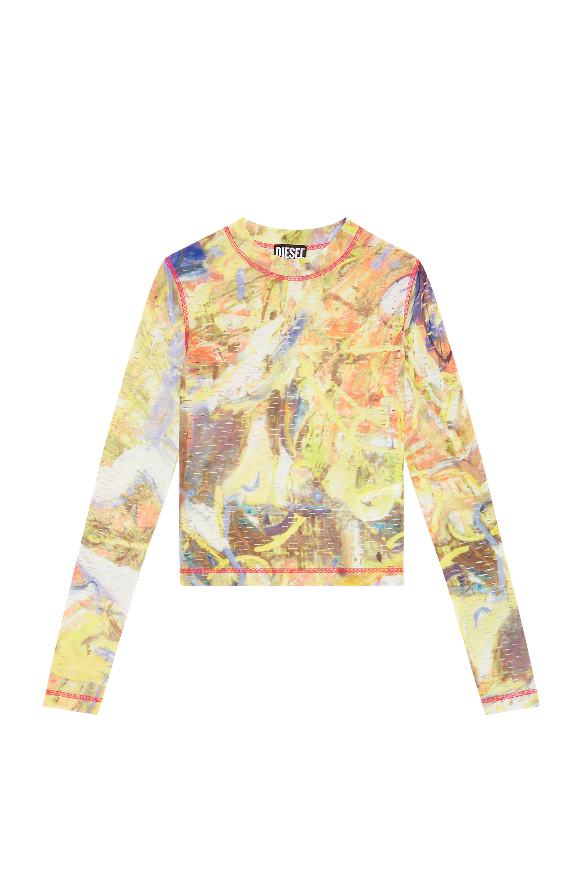 Diesel - T-CLADDY, Woman's Laser-cut top with abstract print in White/Yellow - 2