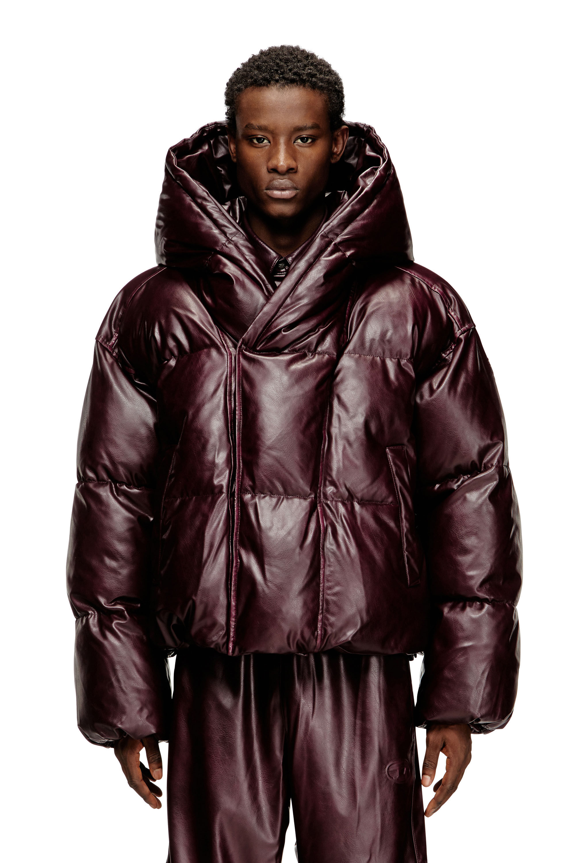 Diesel - FR-W-MYLEY, Man's Hooded puffer jacket in burgundy in Burgundy - 3