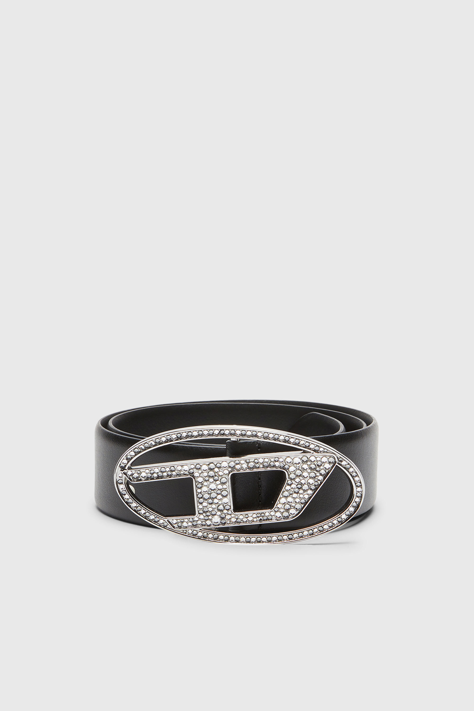 Diesel - B-1DR STRASS, Woman's 4cm Leather belt with crystal buckle in Black - 1