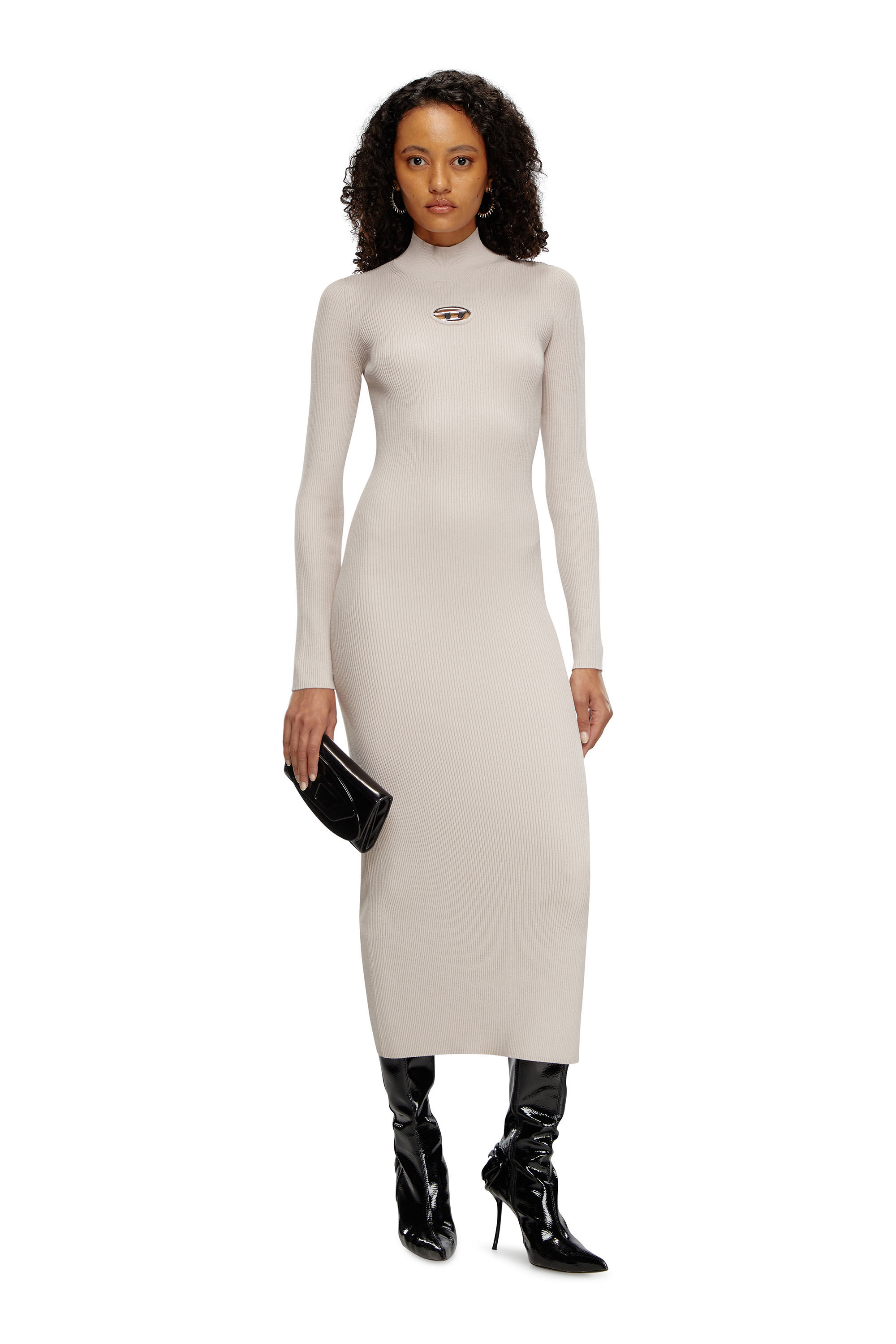 Diesel - M-ZARY-B, Woman's Long dress in ribbed knit in Light Grey - 1
