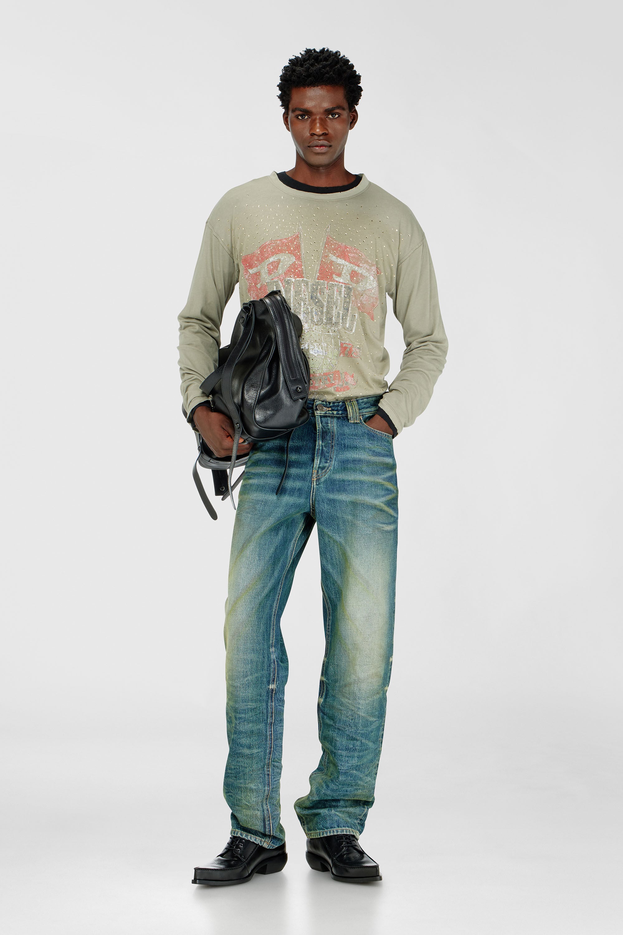 Diesel - T-GERI-LS-A, Man's Long-sleeve T-shirt with concert graphics and crystals in null - 1