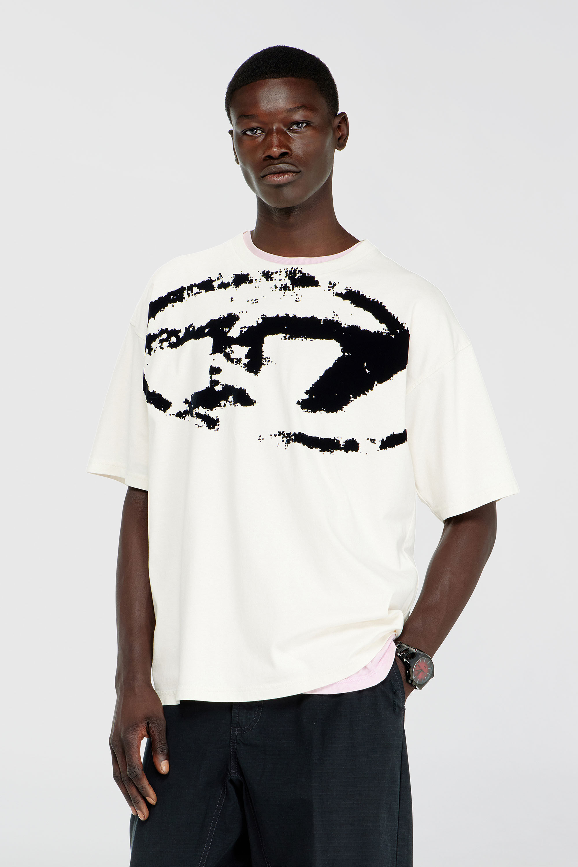 Diesel - T-BOXT-N14, Man's T-shirt with distressed flocked logo in White - 3