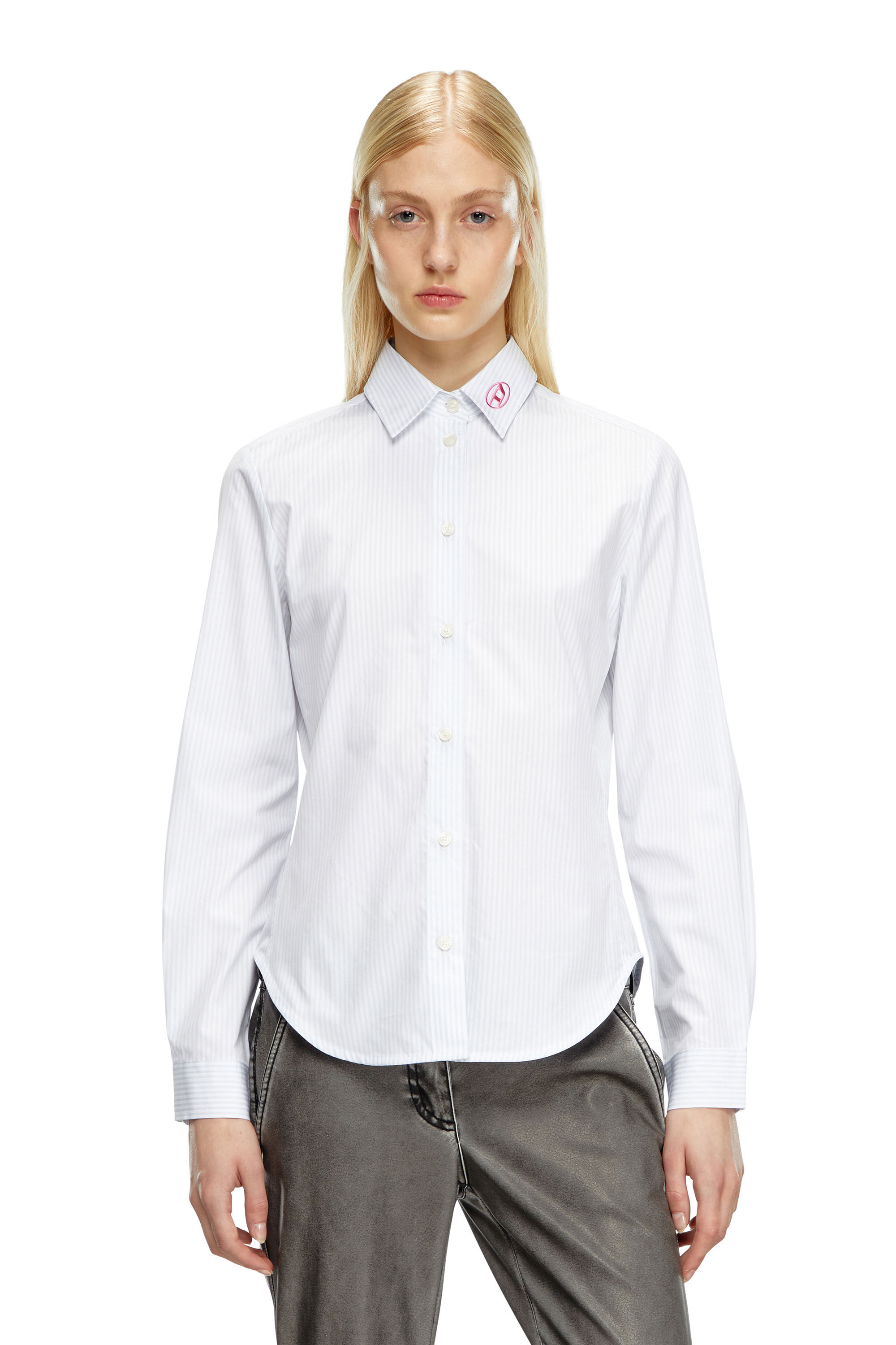 Diesel - C-GISEL-P2, Woman Striped shirt with Oval D embroidery in Blue - Image 2