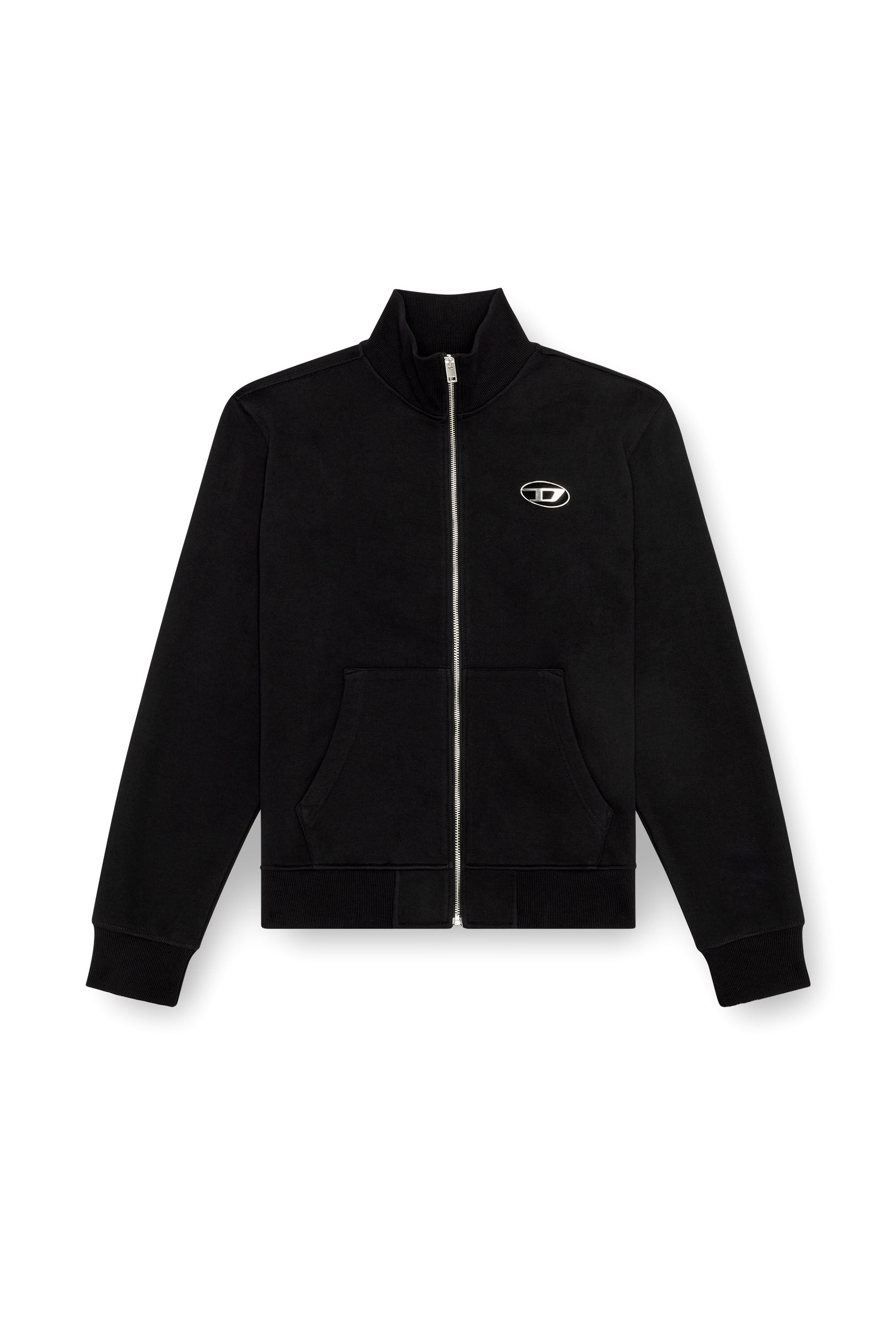 Men s Zip up sweatshirt with metallic logo Black Diesel