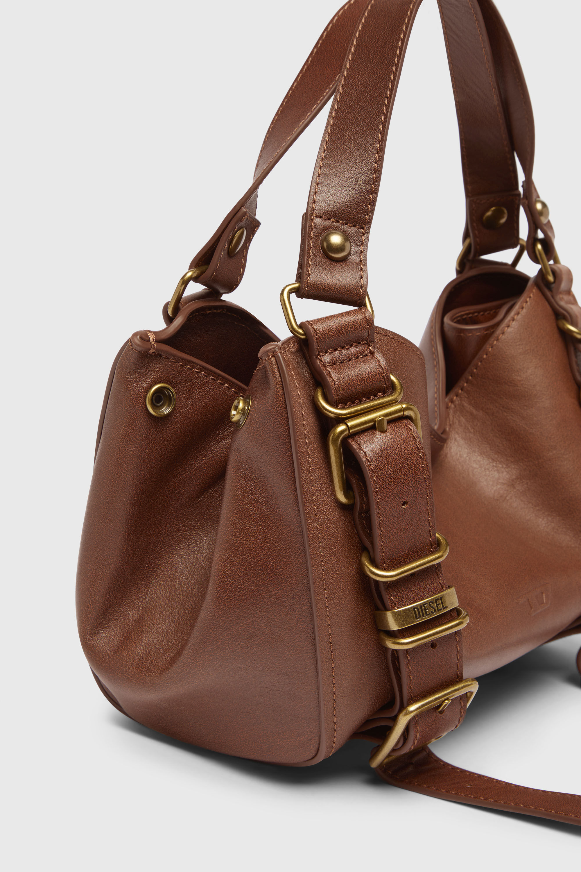 Diesel - D-ONE TOPHANDLE S, Woman's D-One-Small top-handle bag in treated leather in Brown - 6