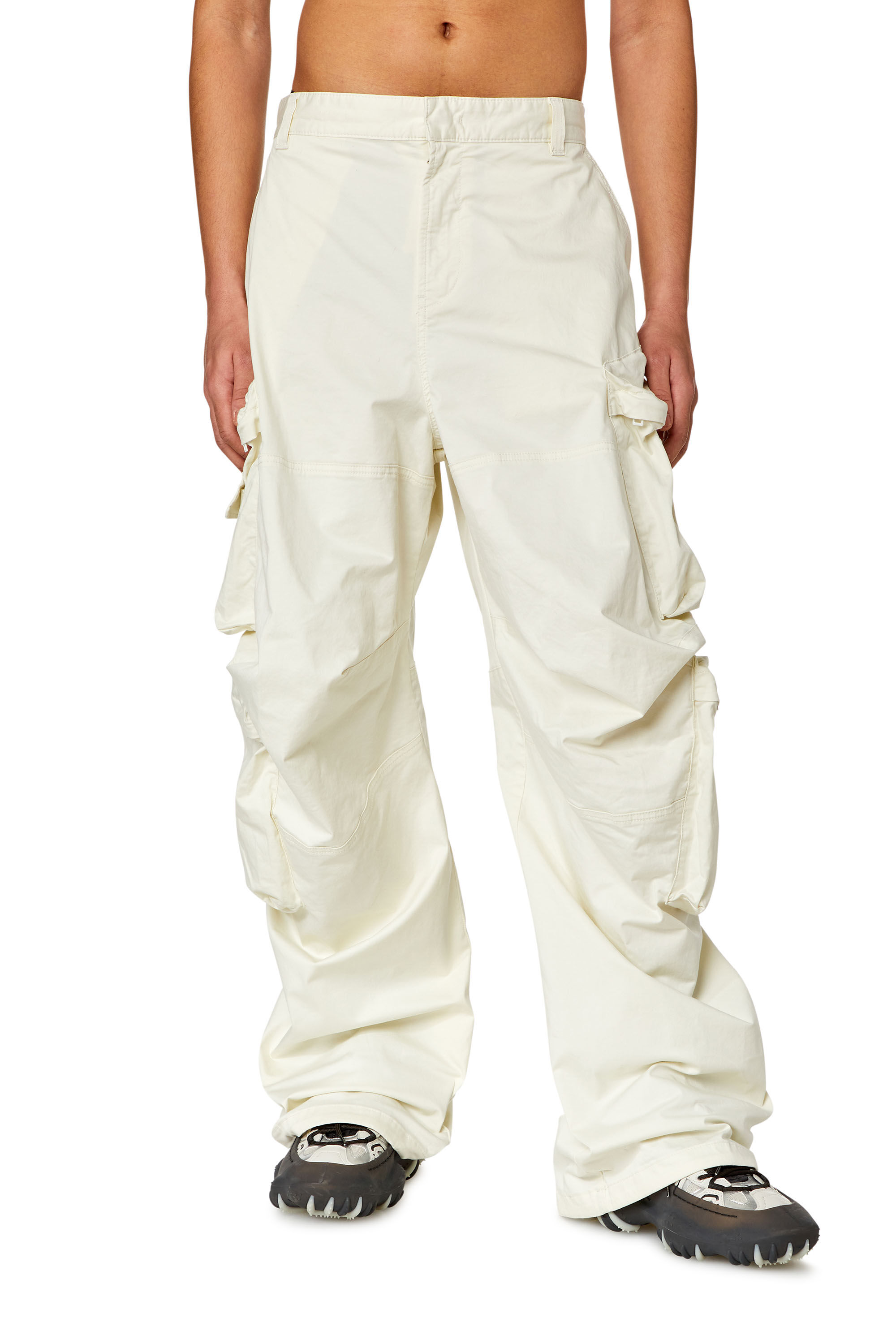 Diesel - P-HUGES-NEW, Man Cargo pants in stretch cotton satin in White - Image 1