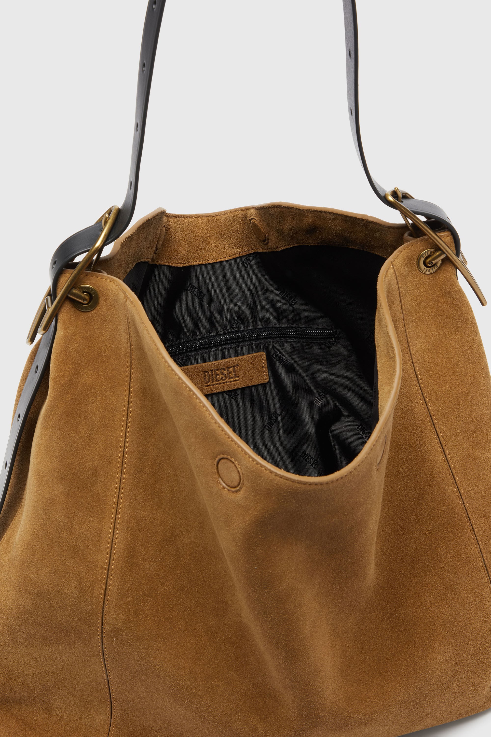 Diesel - D-LINE HOBO L, Woman's D-Line-Hobo bag in waxed suede in Light Brown - 6