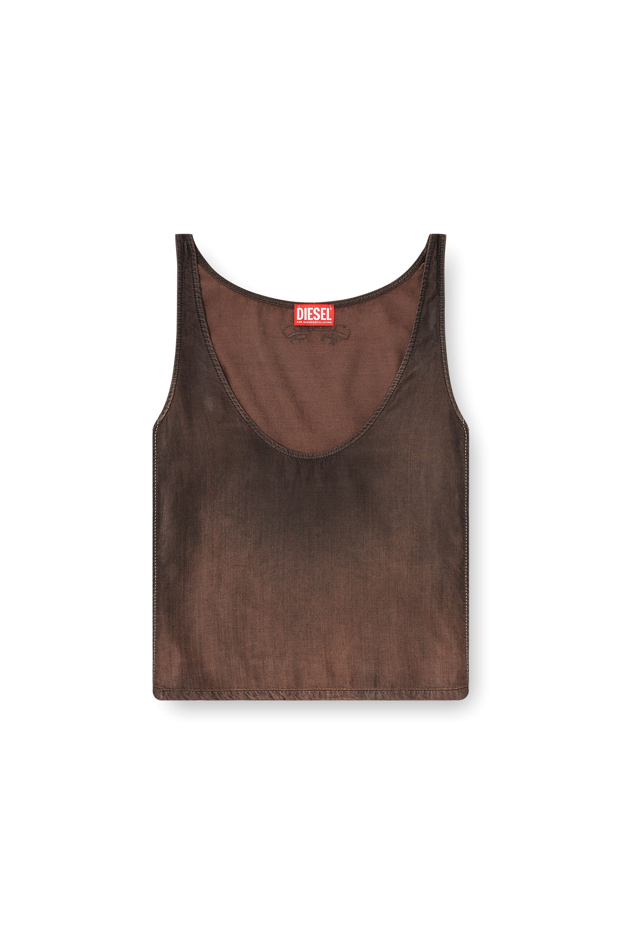 Diesel - DE-NORIAN-S, Woman's Tank top in fluid coated denim in Brown - 2