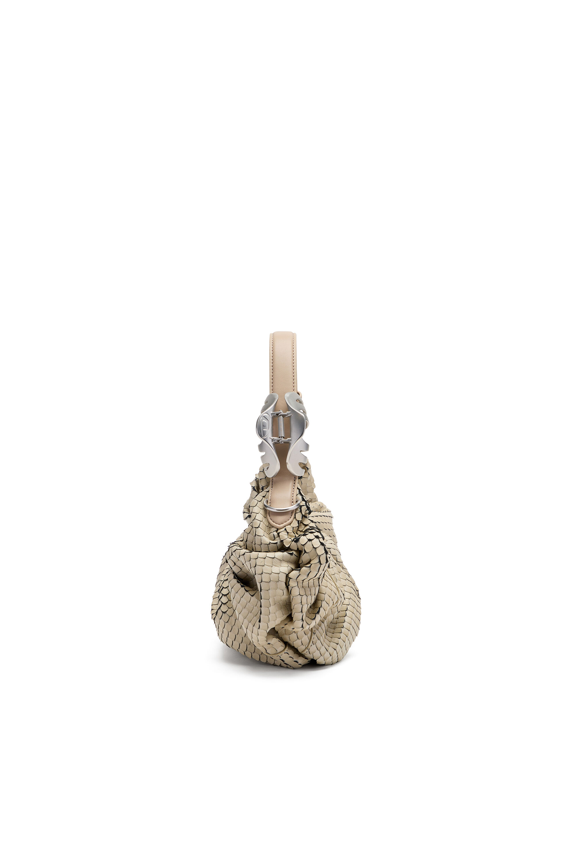 Diesel - GRAB-D HOBO S, Woman's Grab-D-Scrunched hobo bag in textured leather in Beige - 4