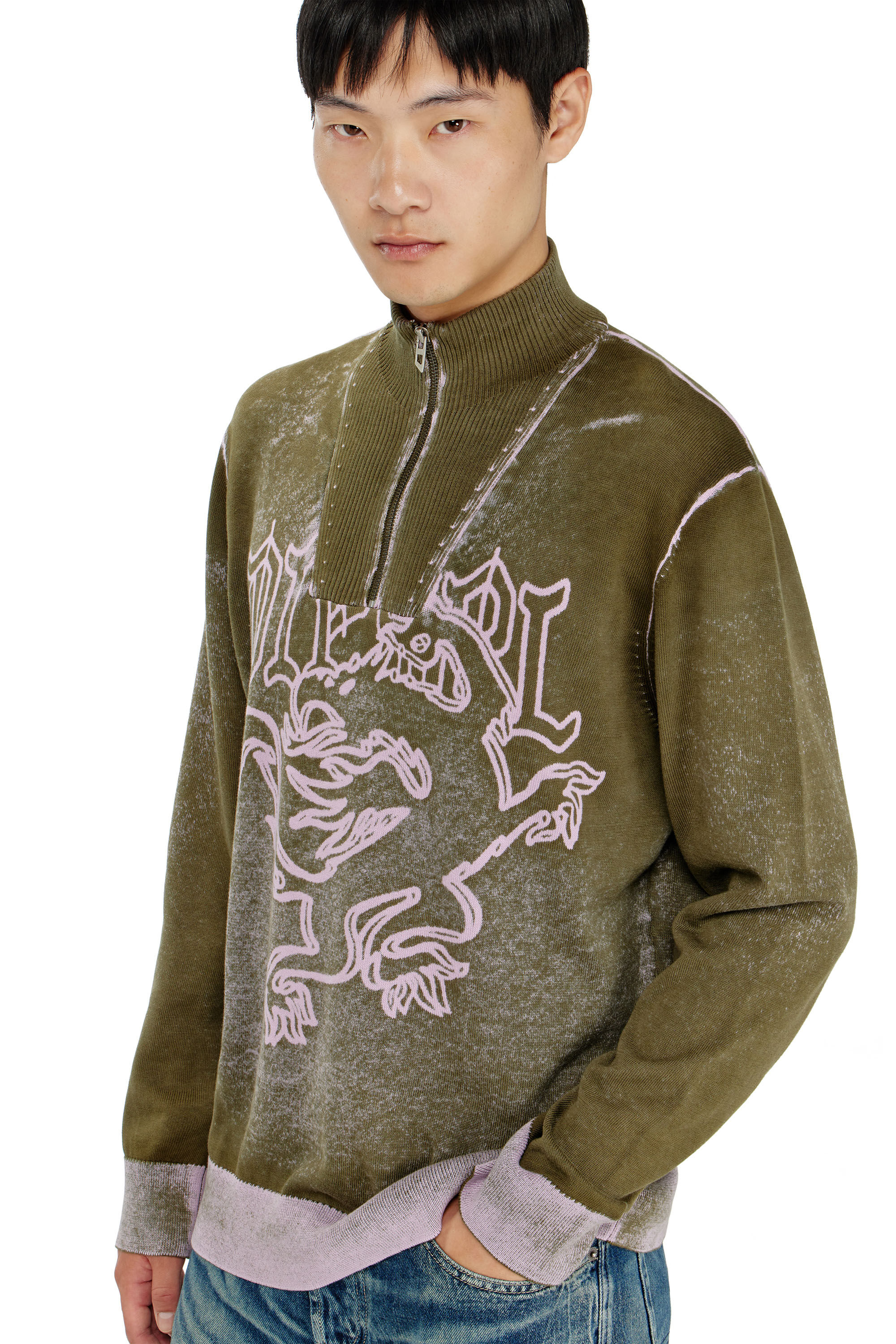 Diesel - K-LAUTARE, Man's Treated half-zip jumper with griffin motif in null - 5