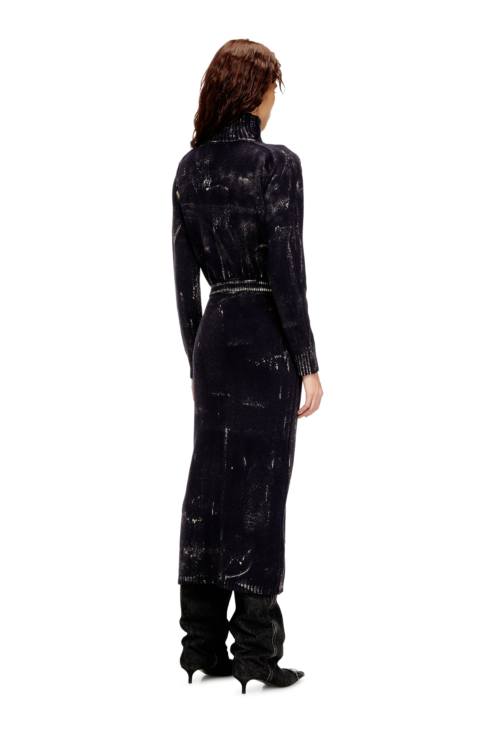 Diesel - M-MARCELLE, Woman's Midi dress in treated wool-blend knit in Black - 4