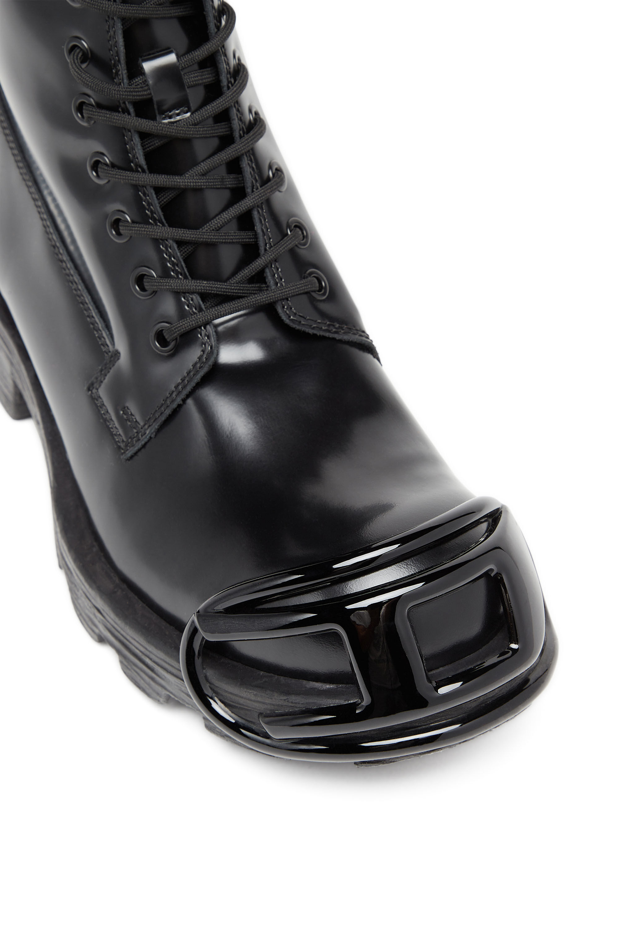 Men s D Hammer Leather boots with oval D toe guard Black Diesel