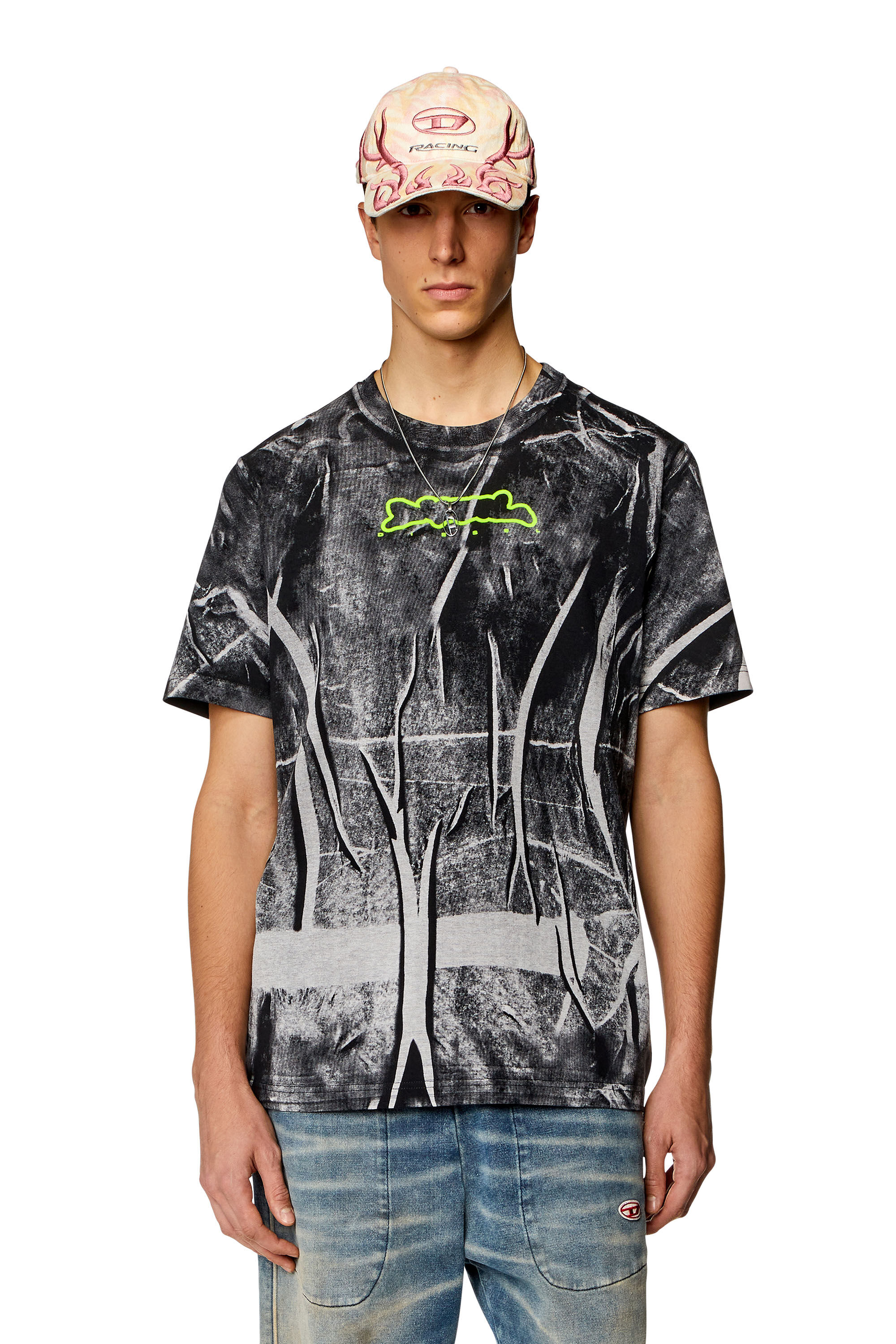 Diesel - T-JUST-N3, Man T-shirt with crease-effect print in Multicolor - Image 1