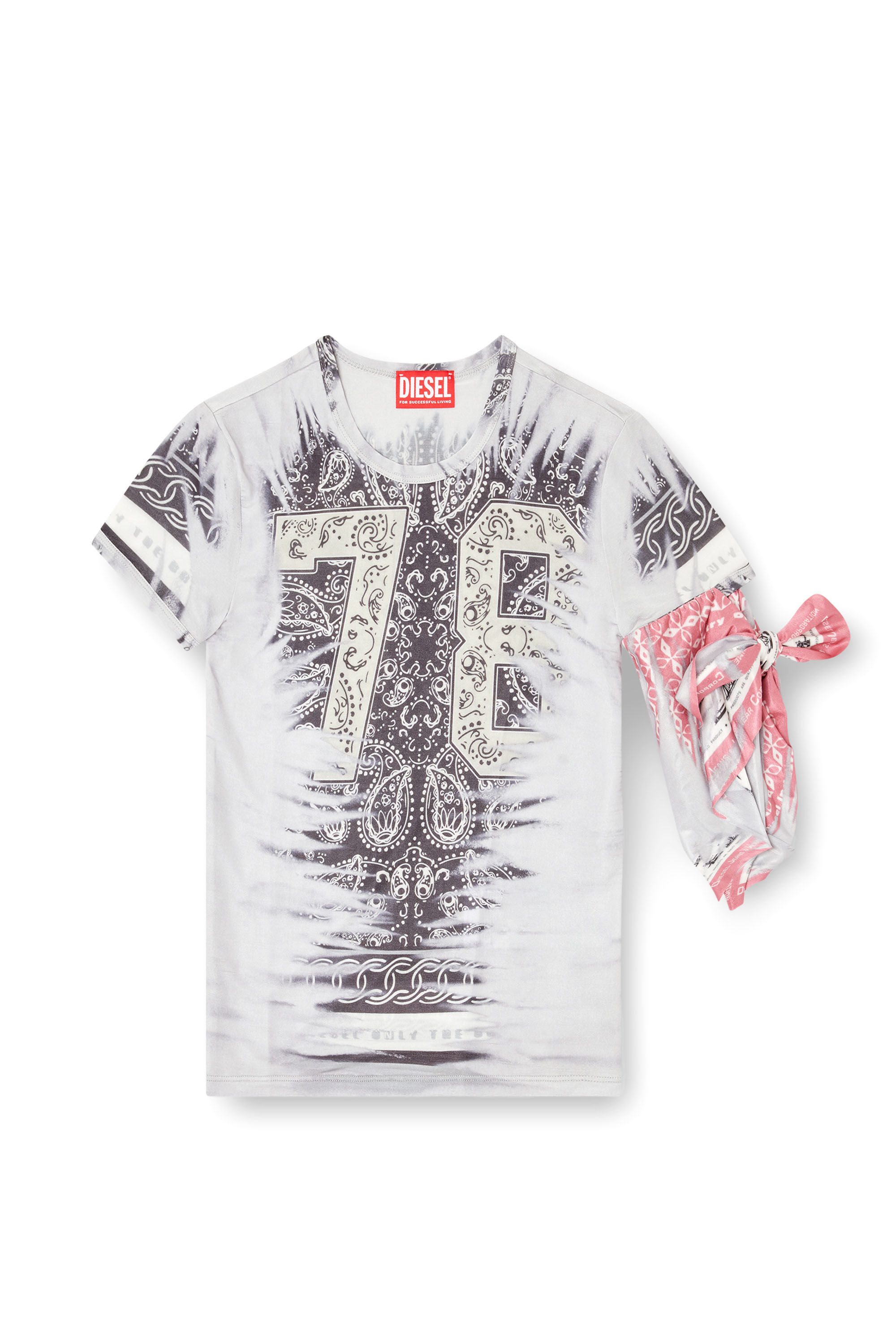 Diesel - T-DANA, Woman's T-shirt with bandana arm tie in Grey - 2