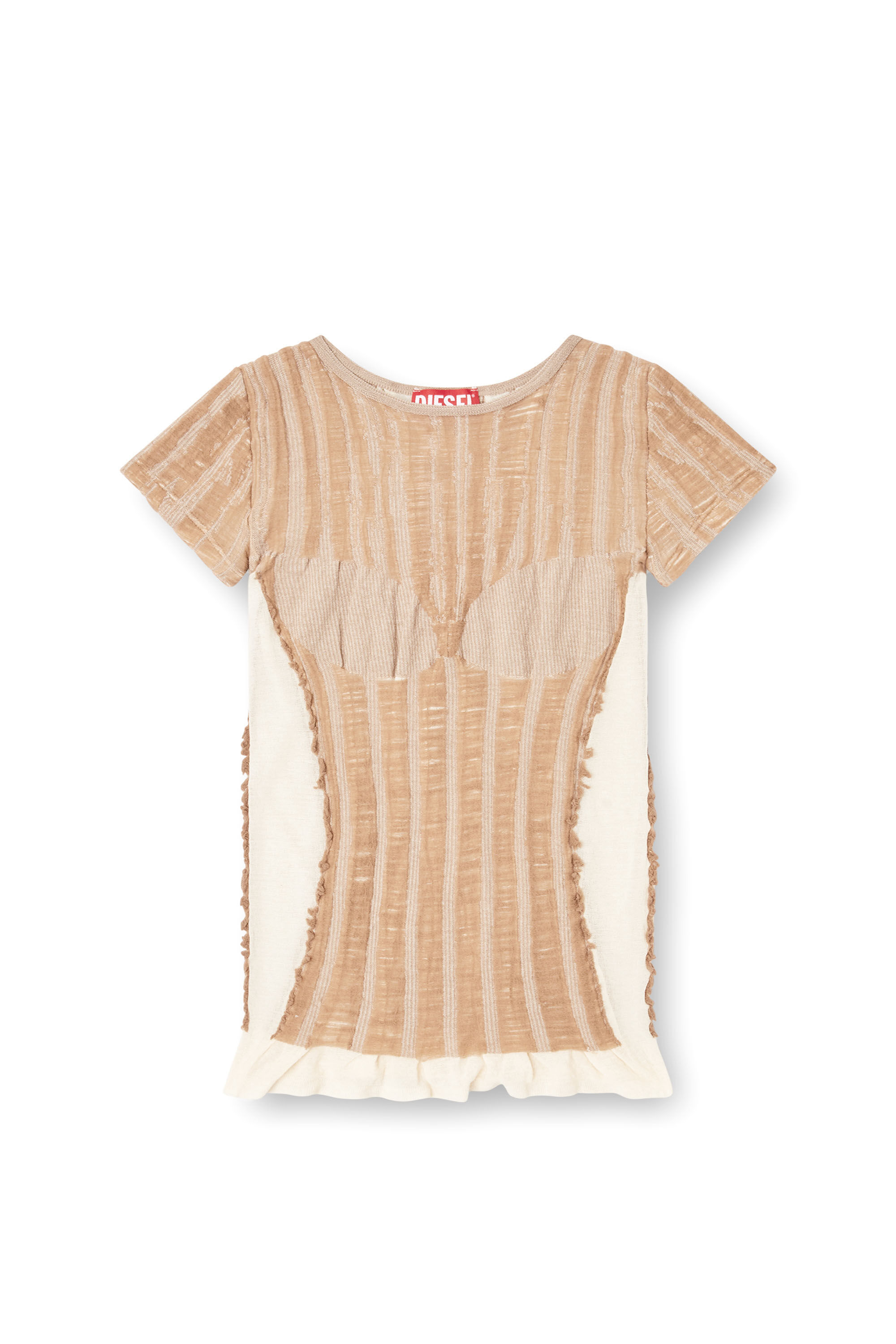 Diesel - M-CALAI-SS, Woman's Seamless T-shirt with lingerie illusion in Beige - 2