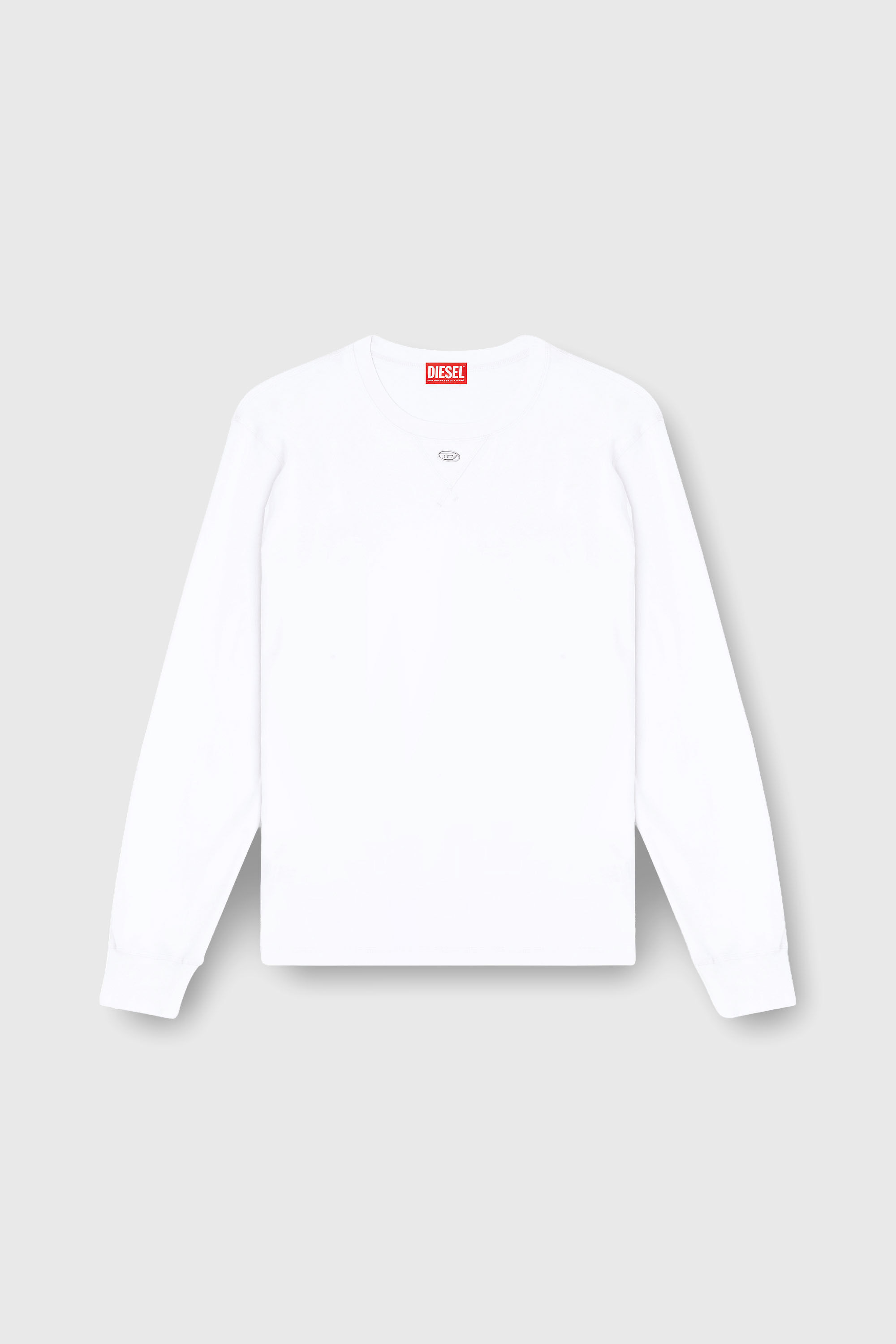 Diesel - T-MADJUST-LS-TR, Man's Cotton long-sleeve T-shirt with Oval D in White - 2