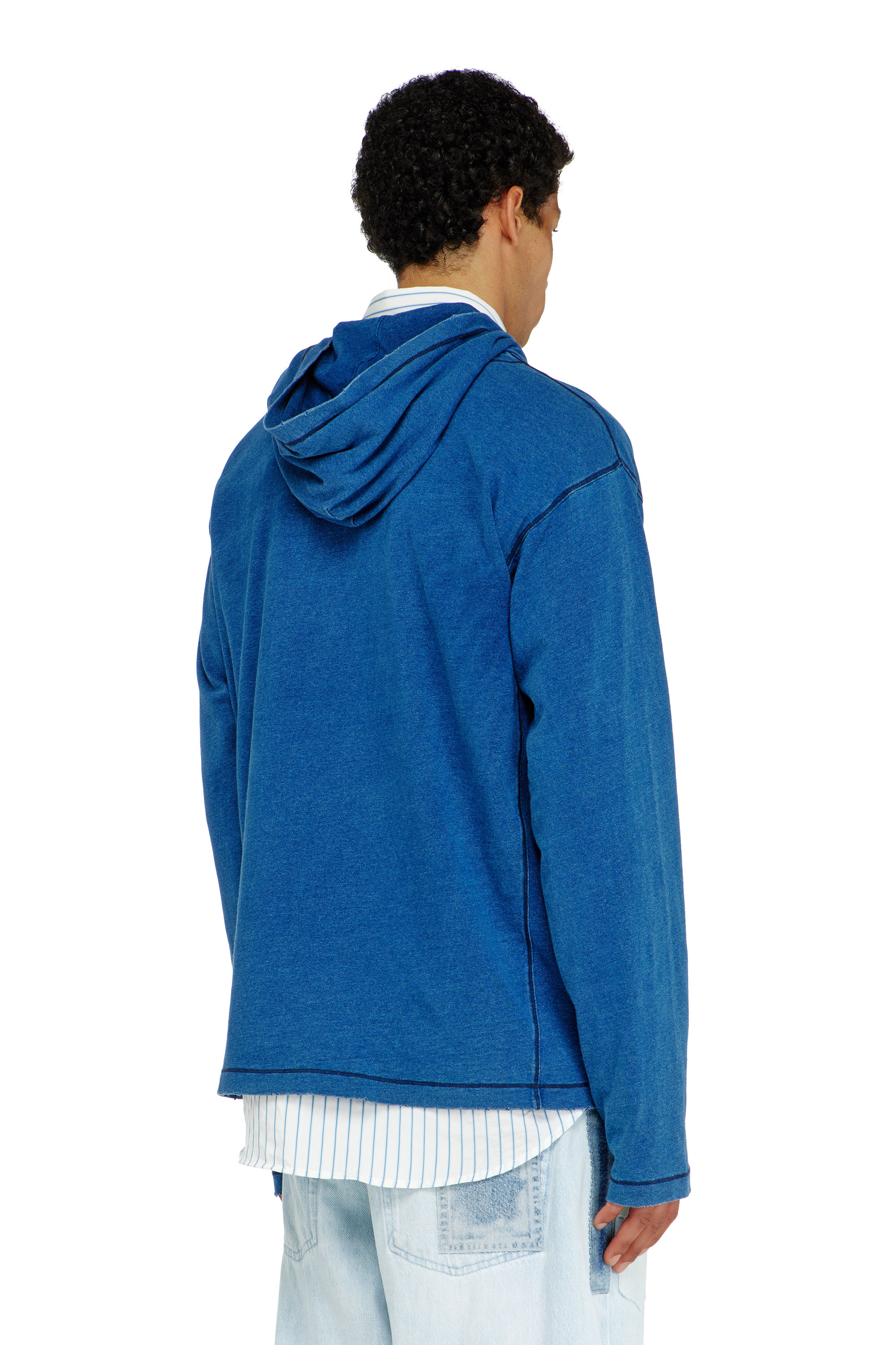 Diesel - T-NOX-LS-HOOD, Man's Hooded long-sleeve T-shirt with shadow-effect patches in Medium blue - 4