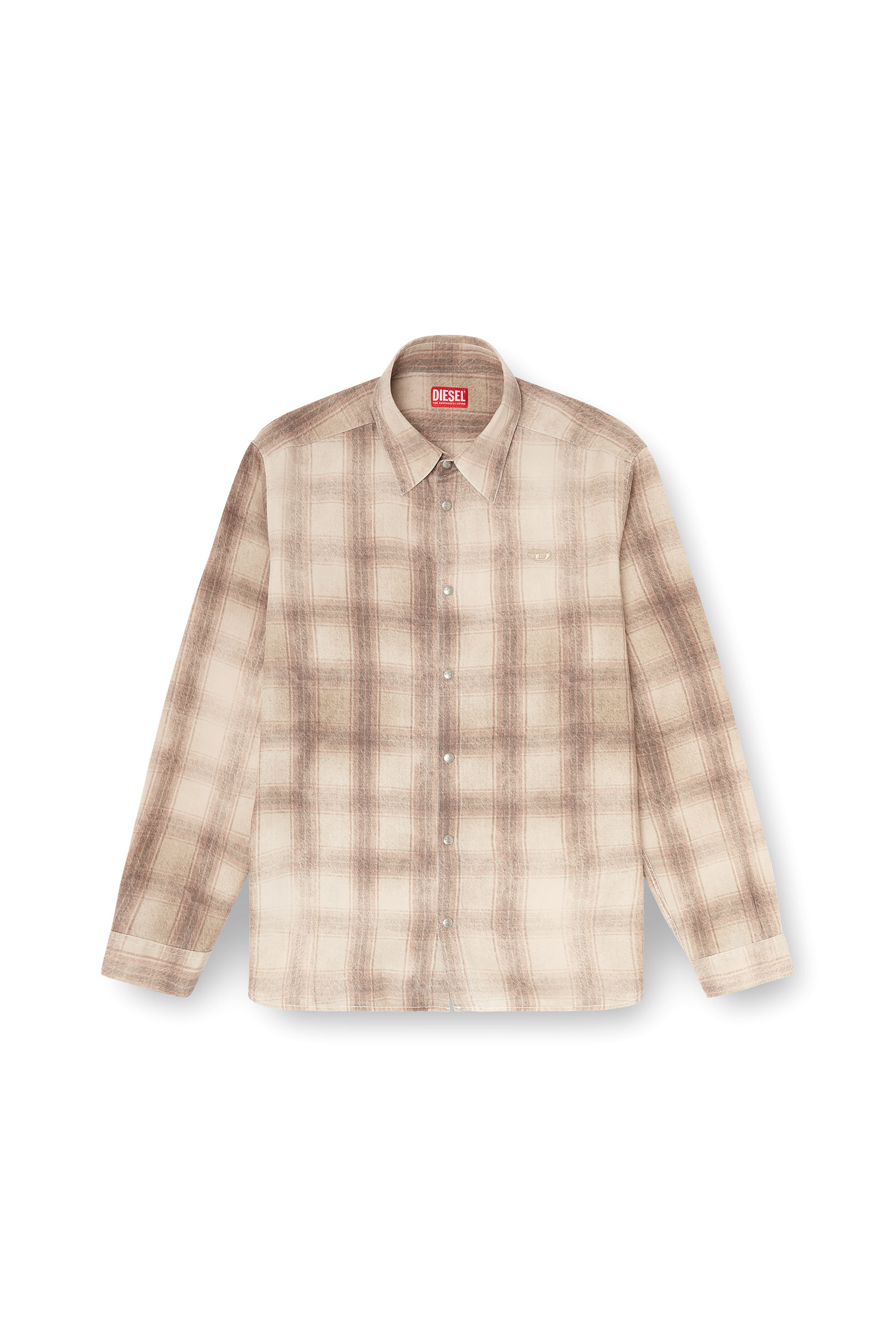 Diesel - S-SIMPLY-JMCM, Man's Check shirt in fluid fabric in Light Brown - 3