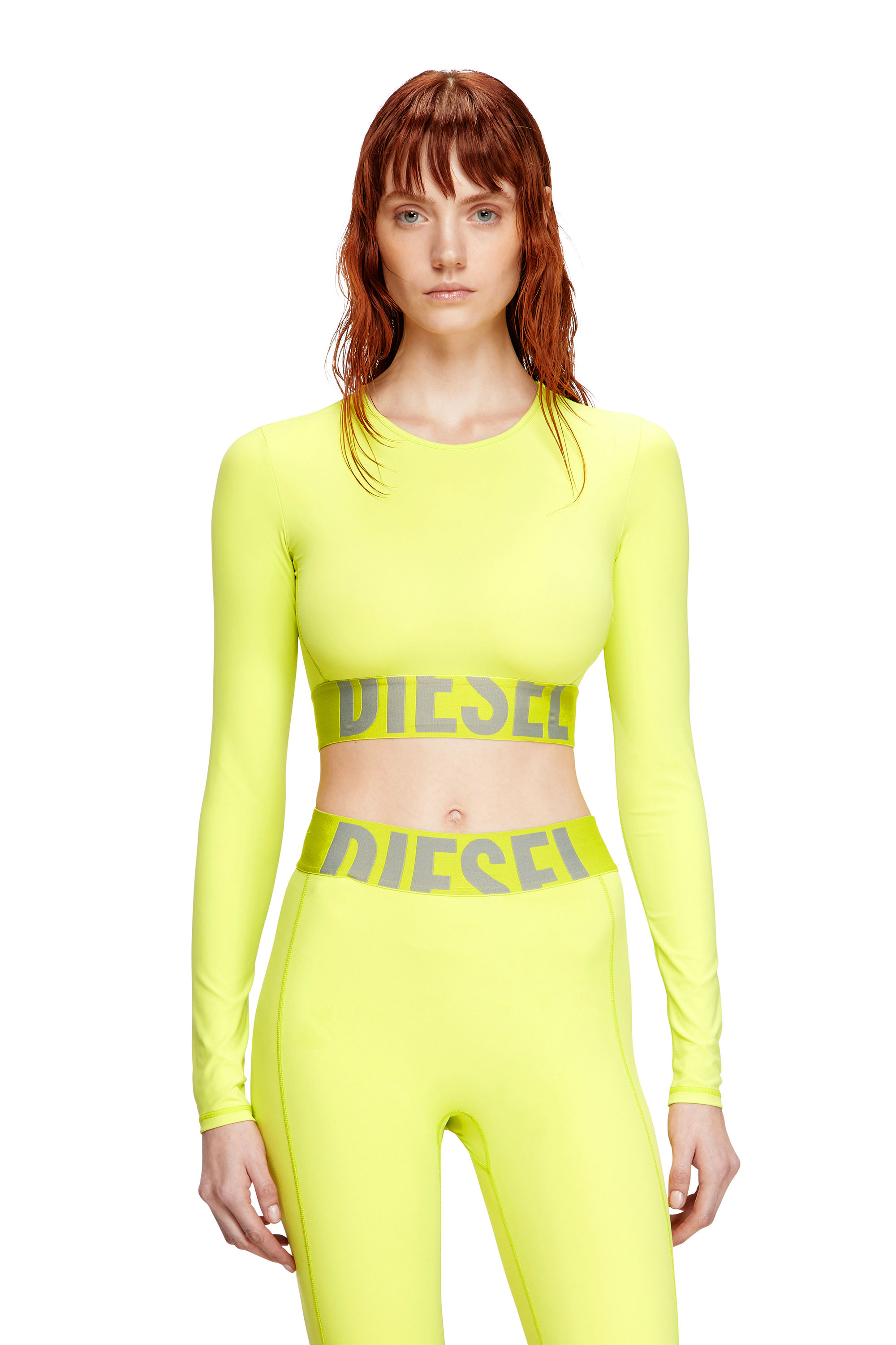 Diesel - MELISSA-D-POP, Woman's Microfibre crop top with cut-off logo in Green Fluo - 1