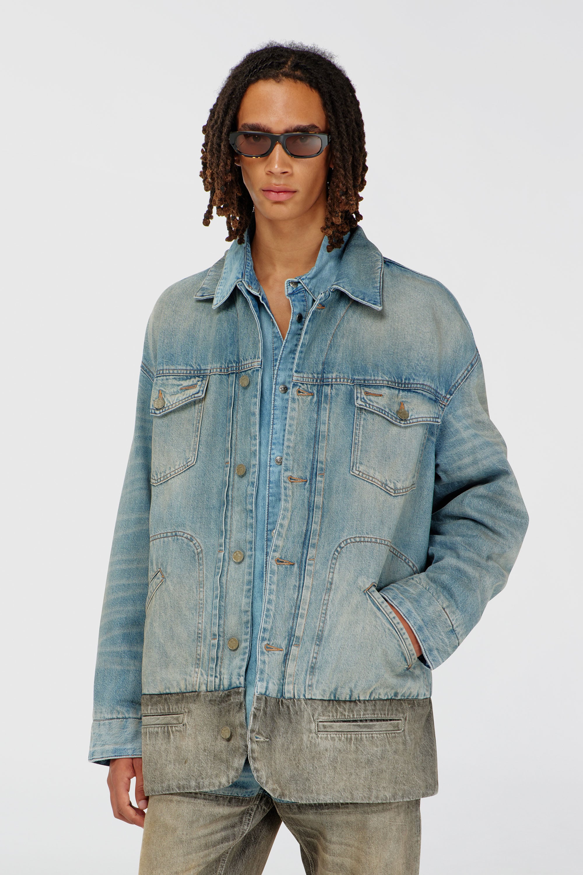 Diesel - D-ARI-S, Man's Denim jacket with contrast hem in Grey/Blue - 1