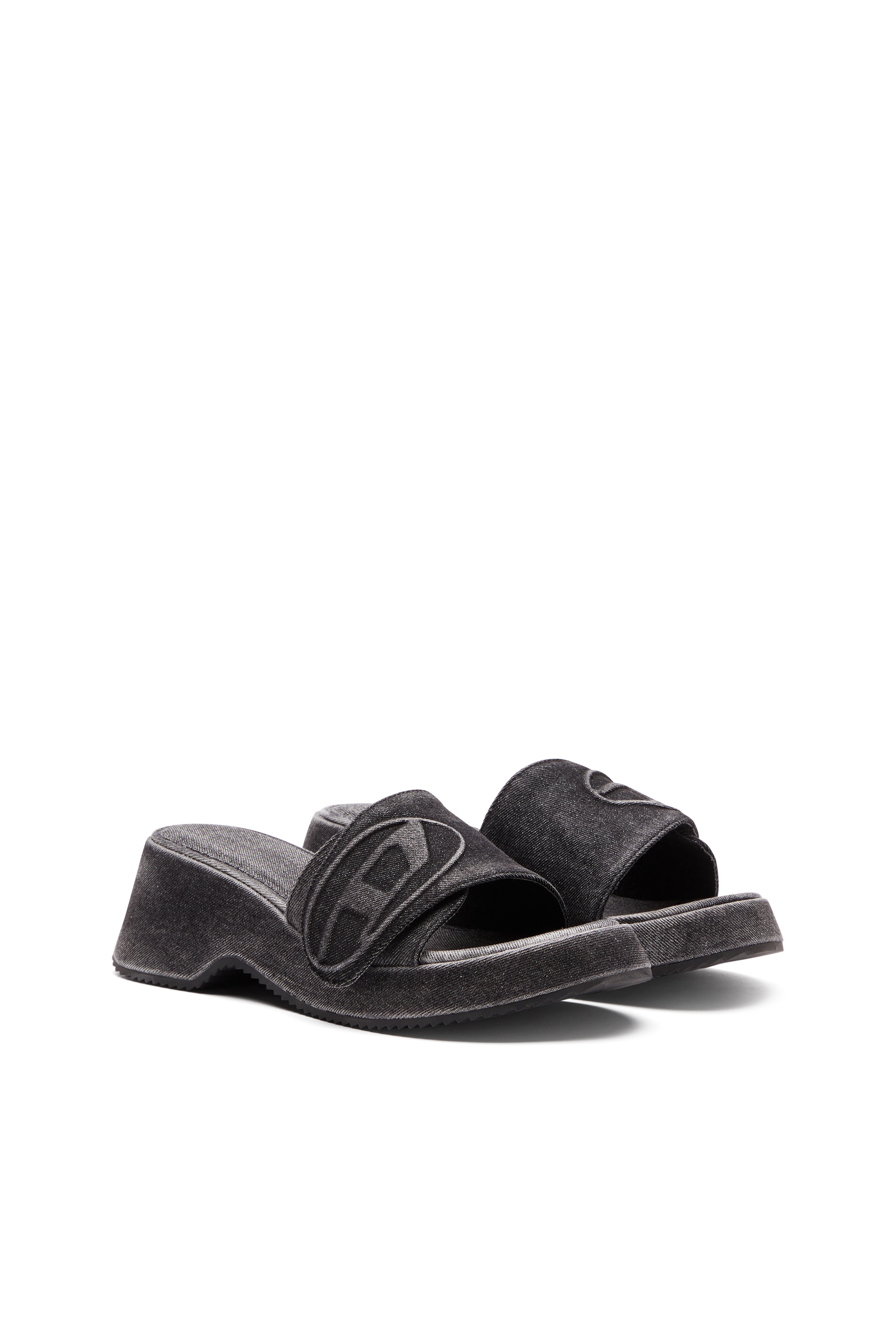 Diesel - SA-OVAL D PF W, Woman's Sa-Oval D-Denim slide sandals with Oval D strap in Black - 2